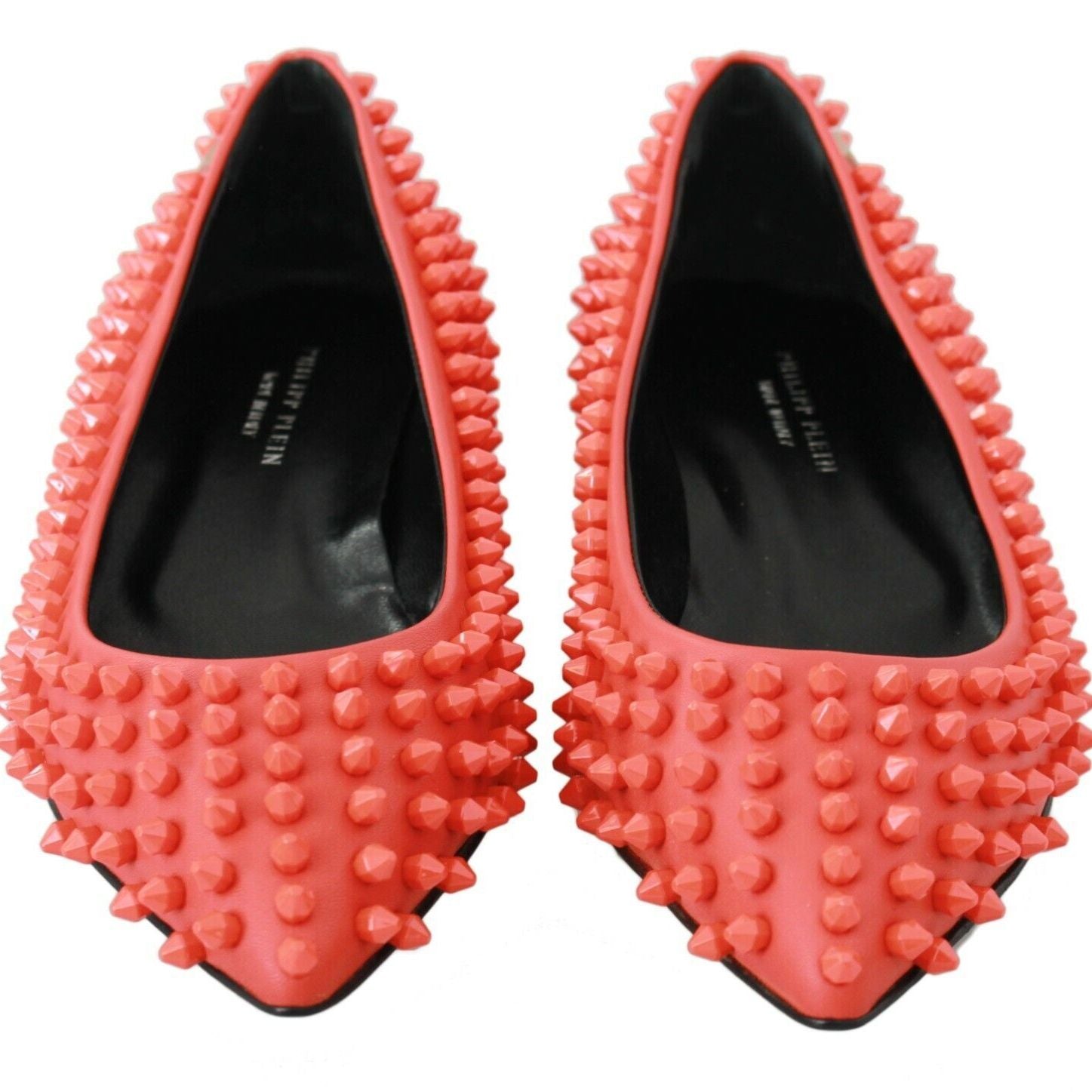 Philipp Plein Orange Leather Ballerina WHAT I DO Flats Shoes