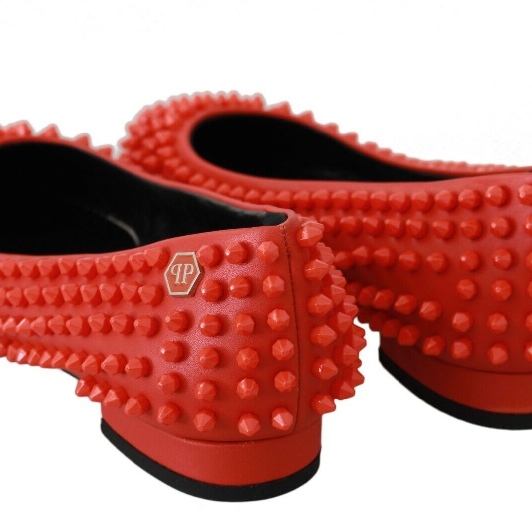 Philipp Plein Orange Leather Ballerina WHAT I DO Flats Shoes