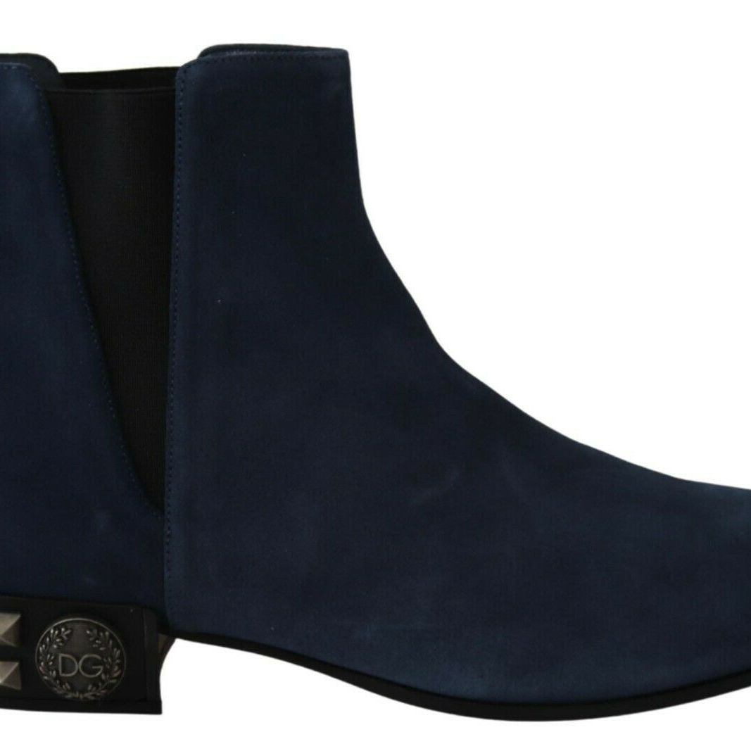 Dolce & Gabbana Blue Suede Embellished Studded Boots Shoes