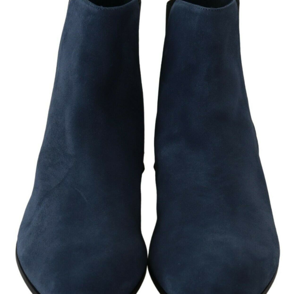 Dolce & Gabbana Blue Suede Embellished Studded Boots Shoes
