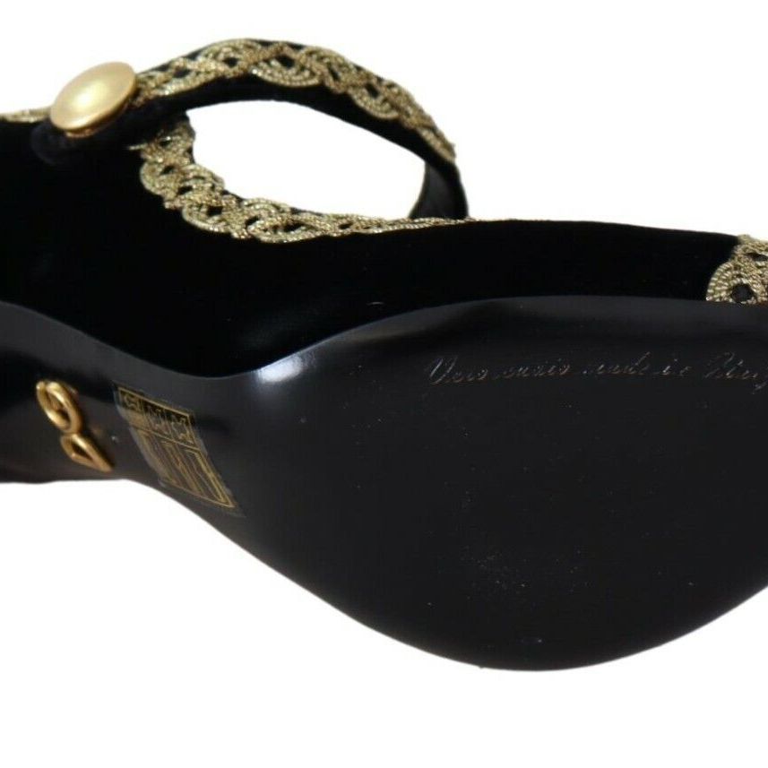 Dolce & Gabbana Black Embellished Velvet Mary Jane Pumps Shoes
