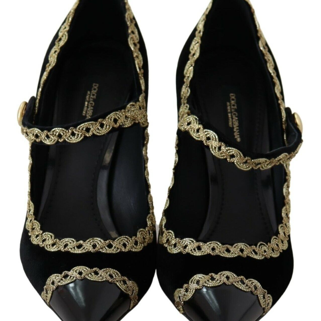 Dolce & Gabbana Black Embellished Velvet Mary Jane Pumps Shoes