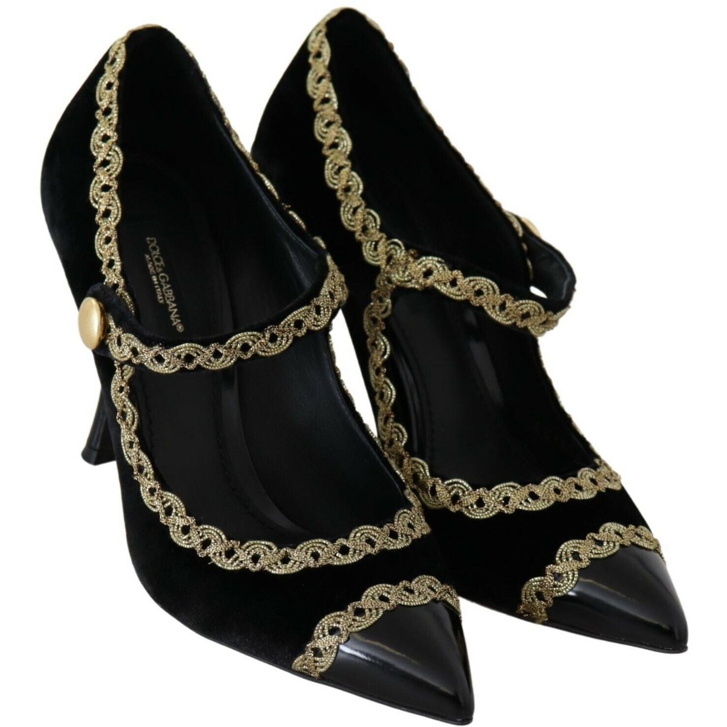 Dolce & Gabbana Black Embellished Velvet Mary Jane Pumps Shoes