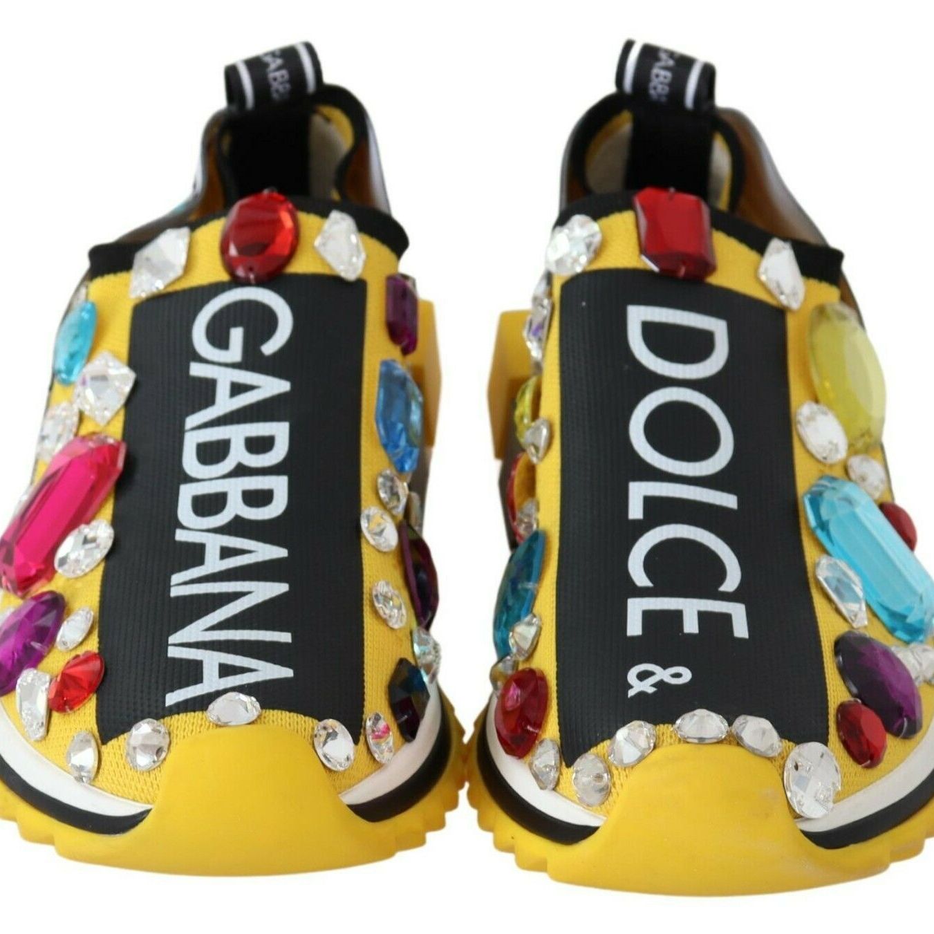 Dolce & Gabbana Yellow Multicolor Crystals Sneakers Shoes