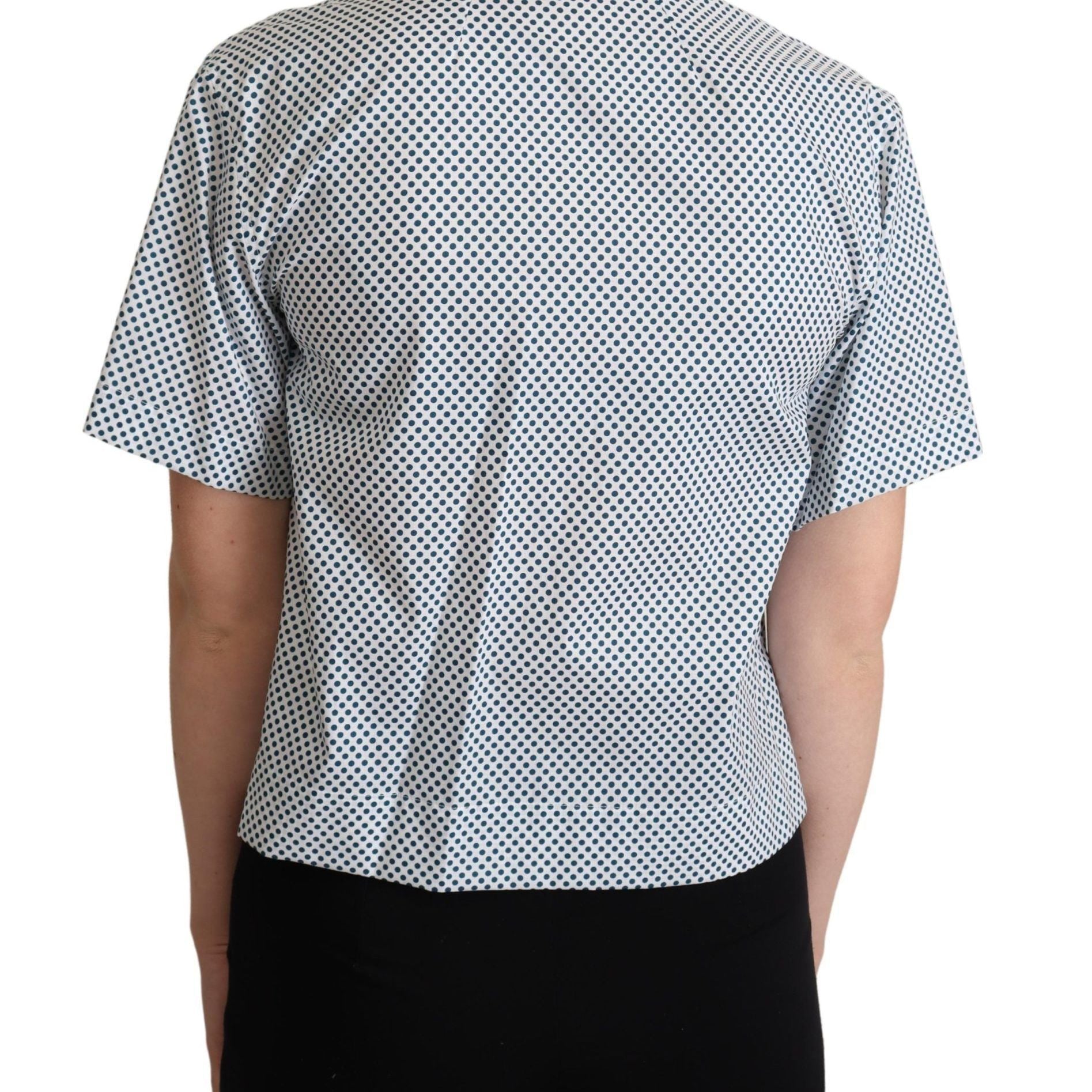 Dolce & Gabbana White Blue Polka Dot Cotton Shirt