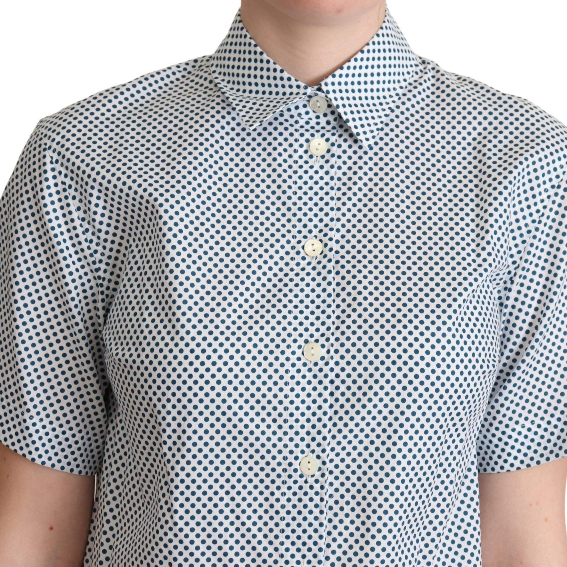 Dolce & Gabbana White Blue Polka Dot Cotton Shirt