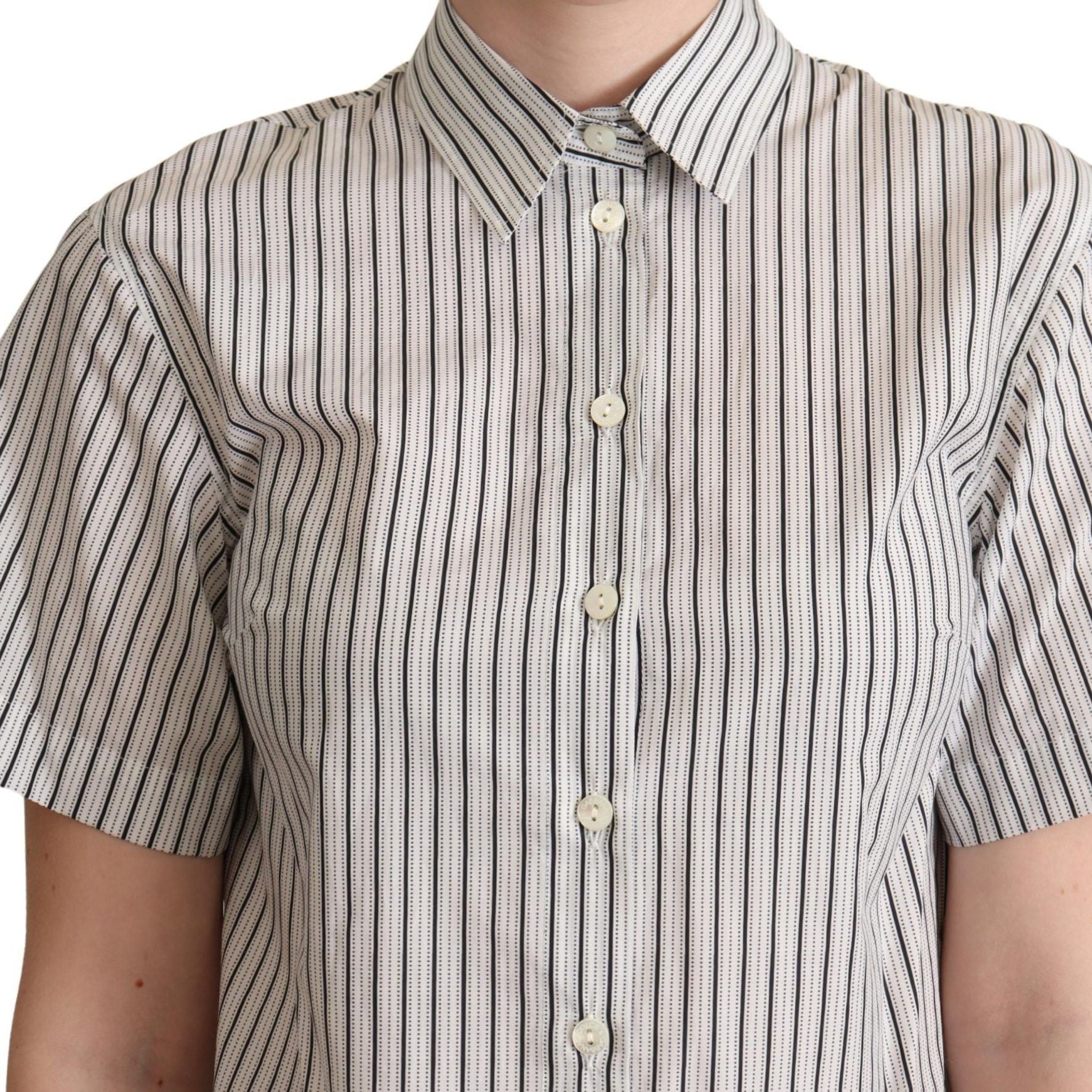 Dolce & Gabbana White Black Striped Collared Shirt