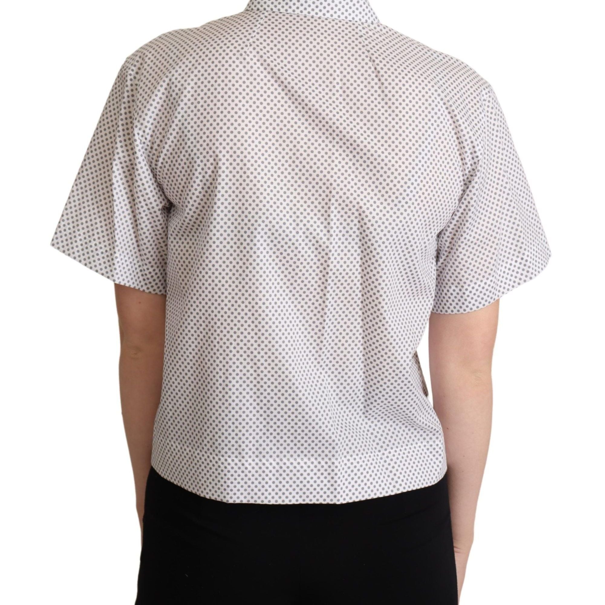 Dolce & Gabbana White Gray Polka Dots Collared Button Shirt