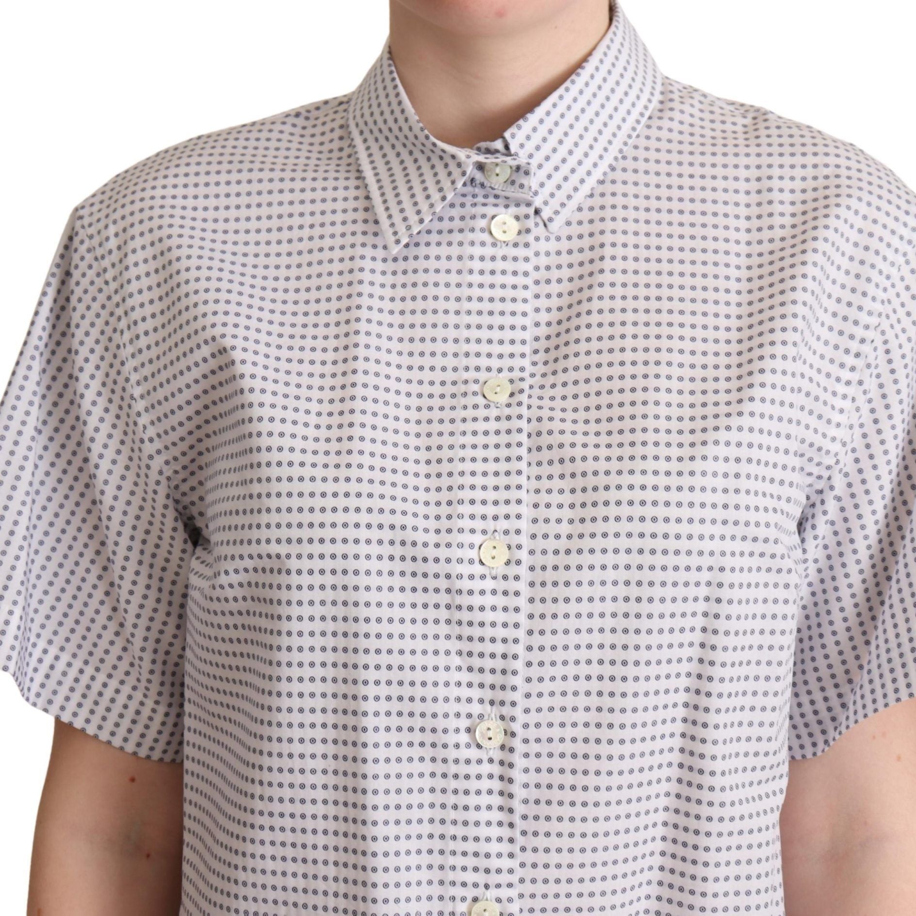 Dolce & Gabbana White Polka Dots Collared Blouse Shirt