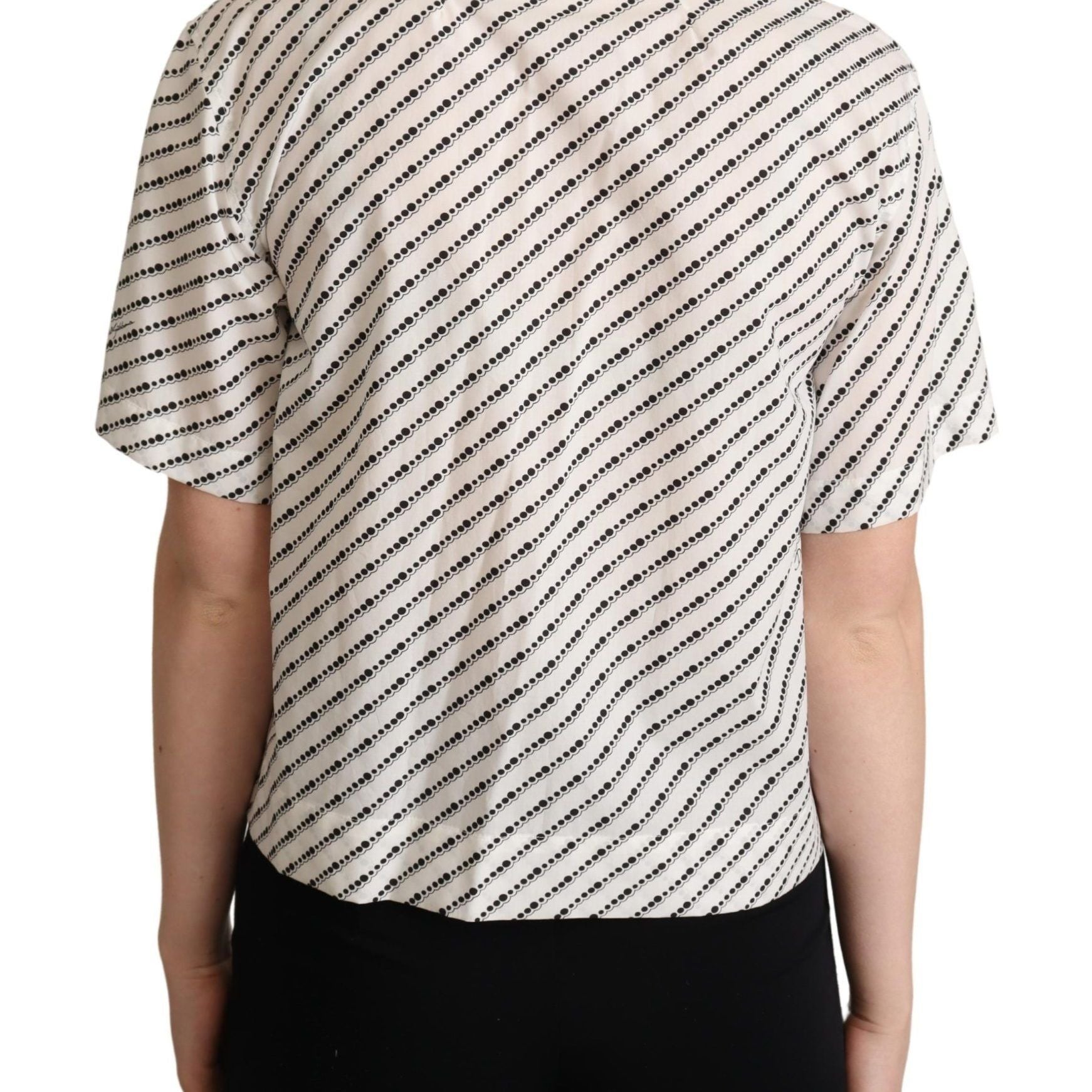 Dolce & Gabbana White Dotted Collared Blouse Shirt
