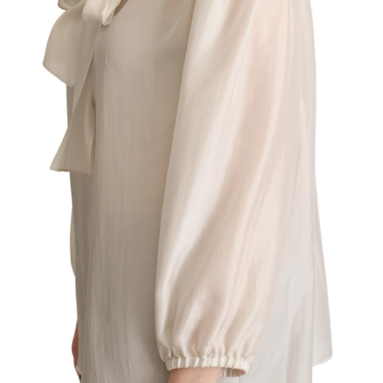 Dolce & Gabbana Light Gray Ascot Collar Shirt Silk Blouse Top