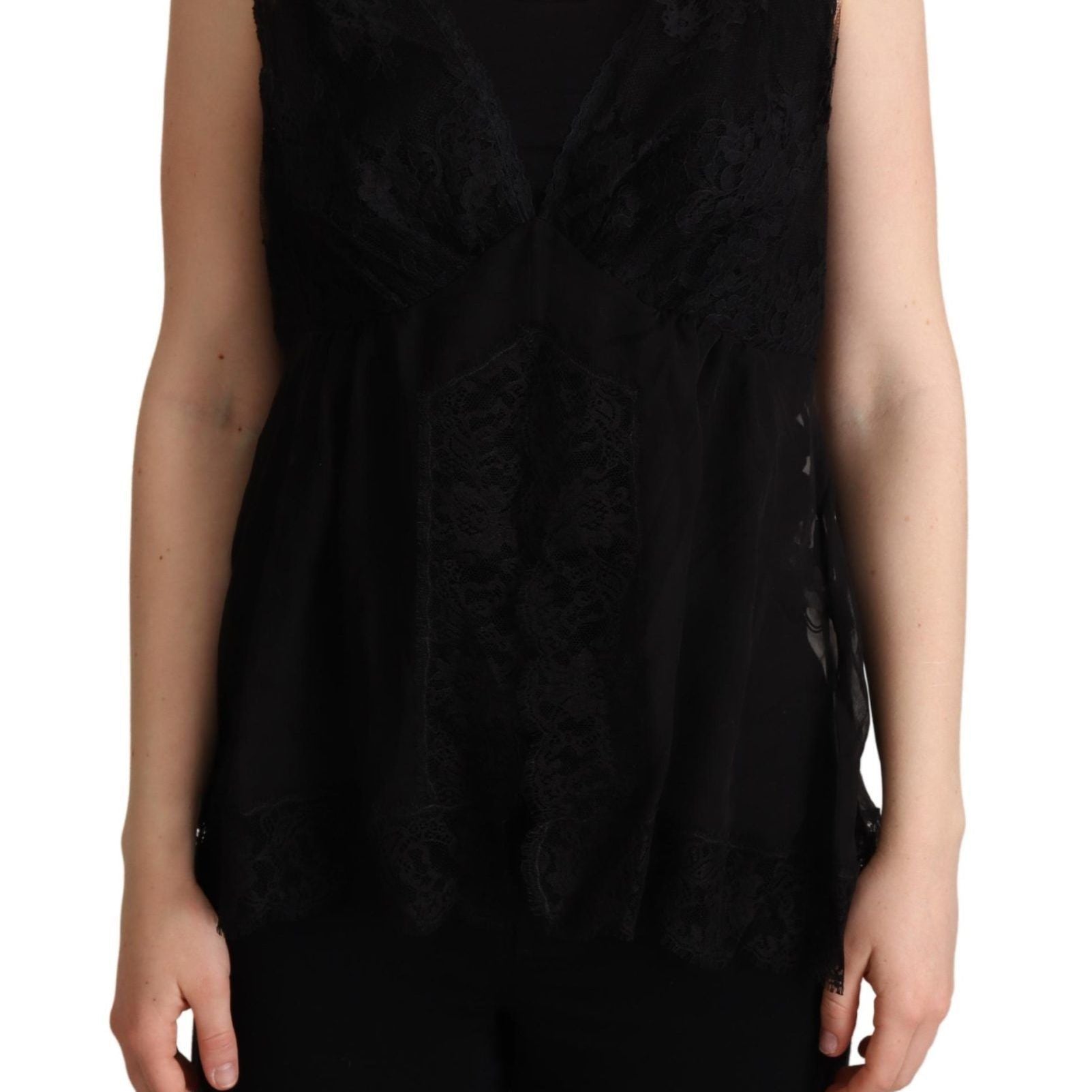 Dolce & Gabbana Black Silk Lace Trim Camisole Tank Top