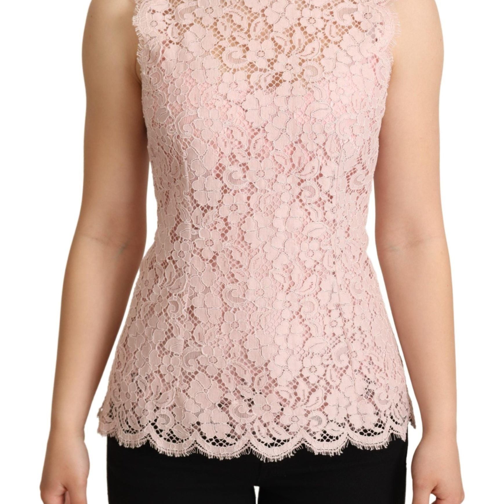 Dolce & Gabbana Pink Floral Lace Sleeveless Tank Blouse Top