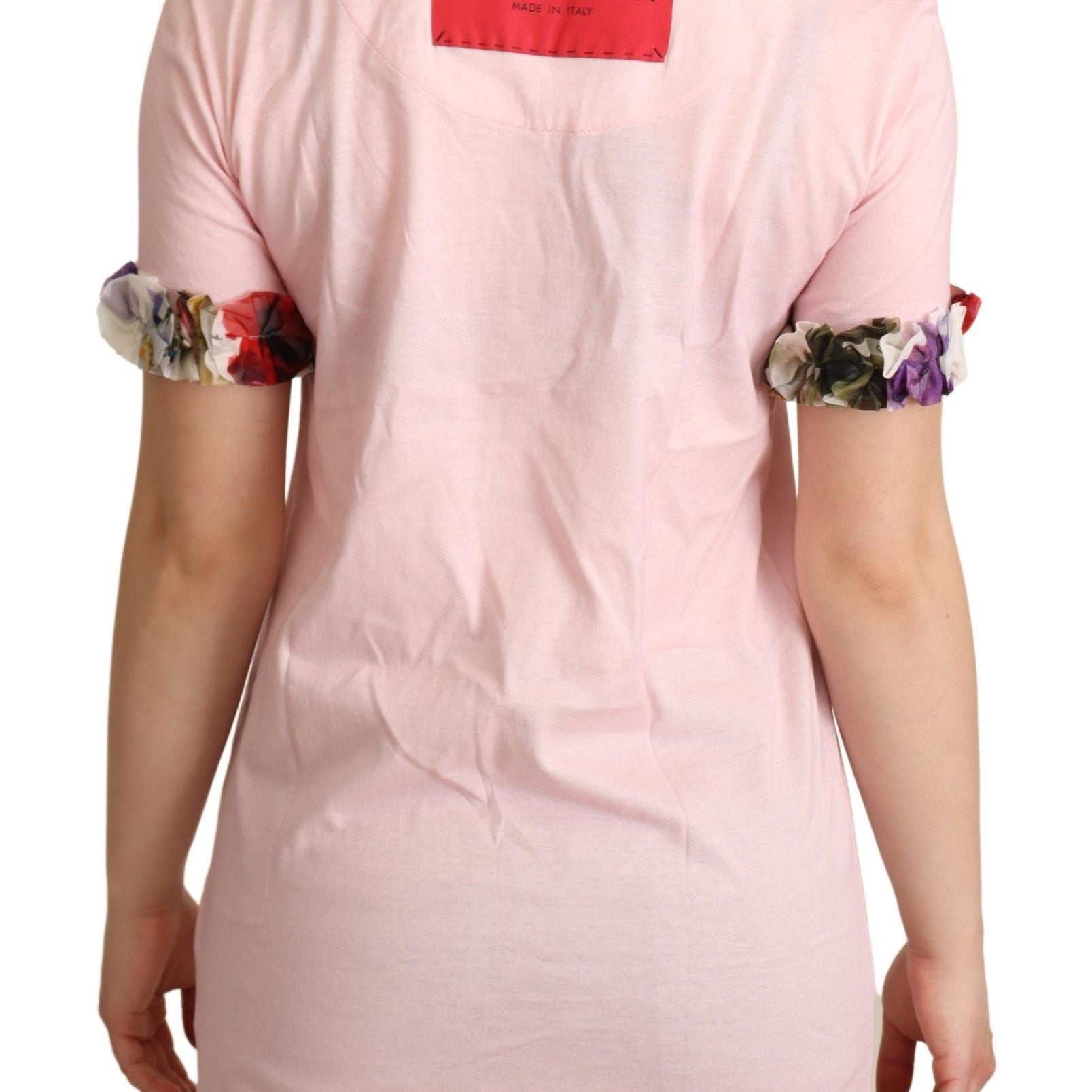 Dolce & Gabbana Pink Cotton Floral Roses Crewneck T-shirt