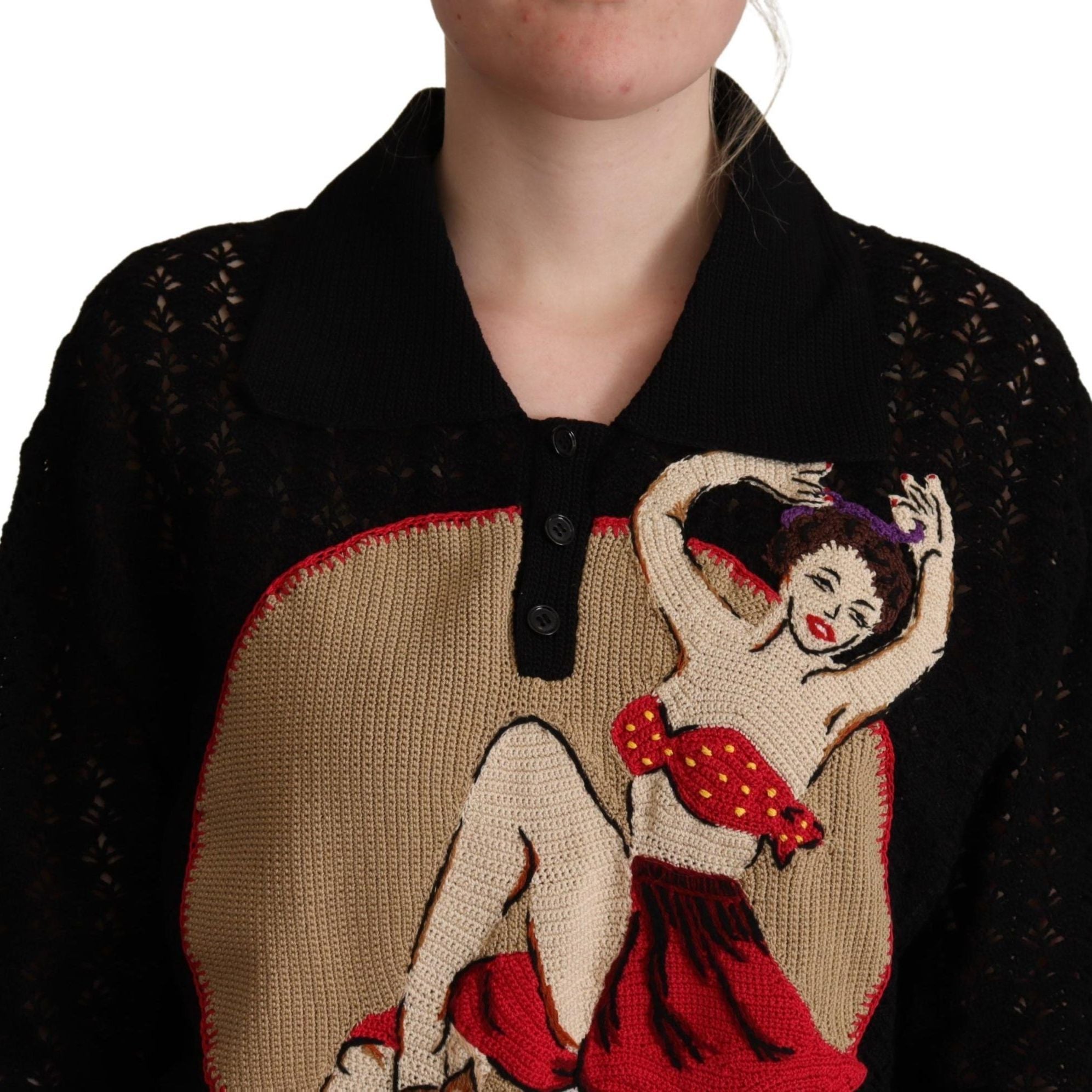 Dolce & Gabbana Black Embroidered Knitted Cotton Sweater