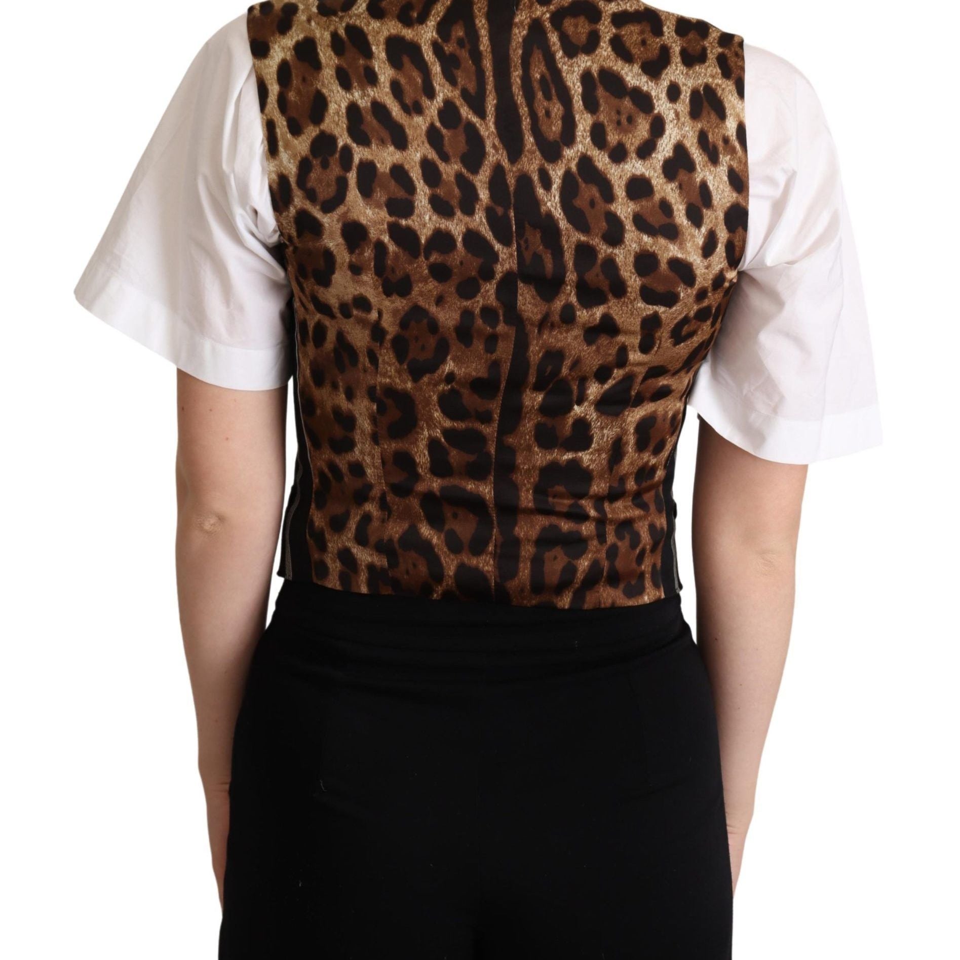 Dolce & Gabbana Black Striped Leopard Print Waistcoat Vest