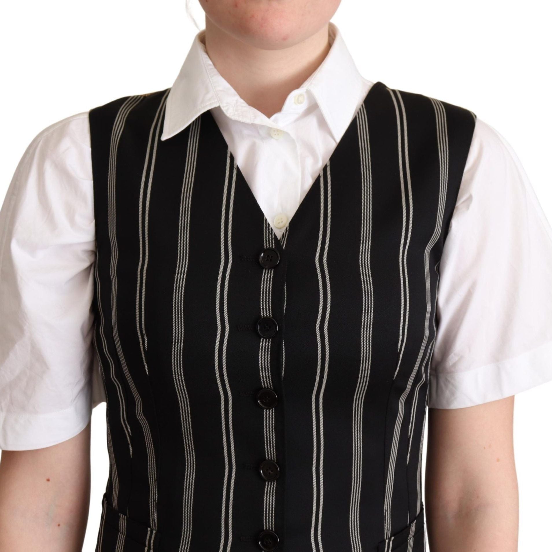 Dolce & Gabbana Black Striped Leopard Print Waistcoat Vest