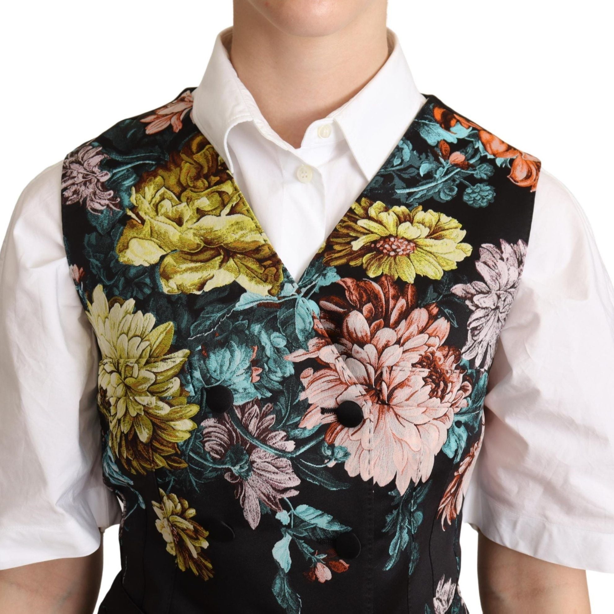 Dolce & Gabbana Black Jacquard Floral Waistcoat Vest