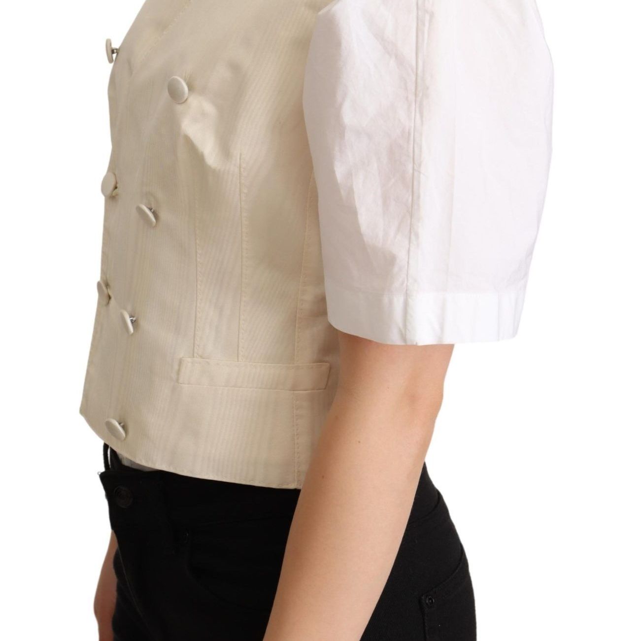 Dolce & Gabbana Beige Silk Sleeveless Waistcoat Vest