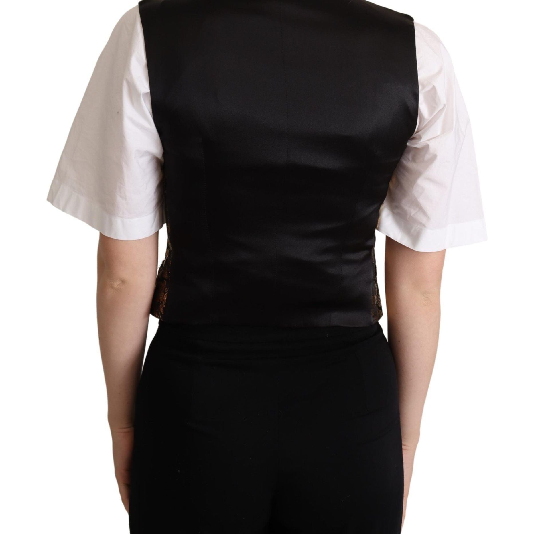 Dolce & Gabbana Black Gold Jacquard Silk Waistcoat Vest
