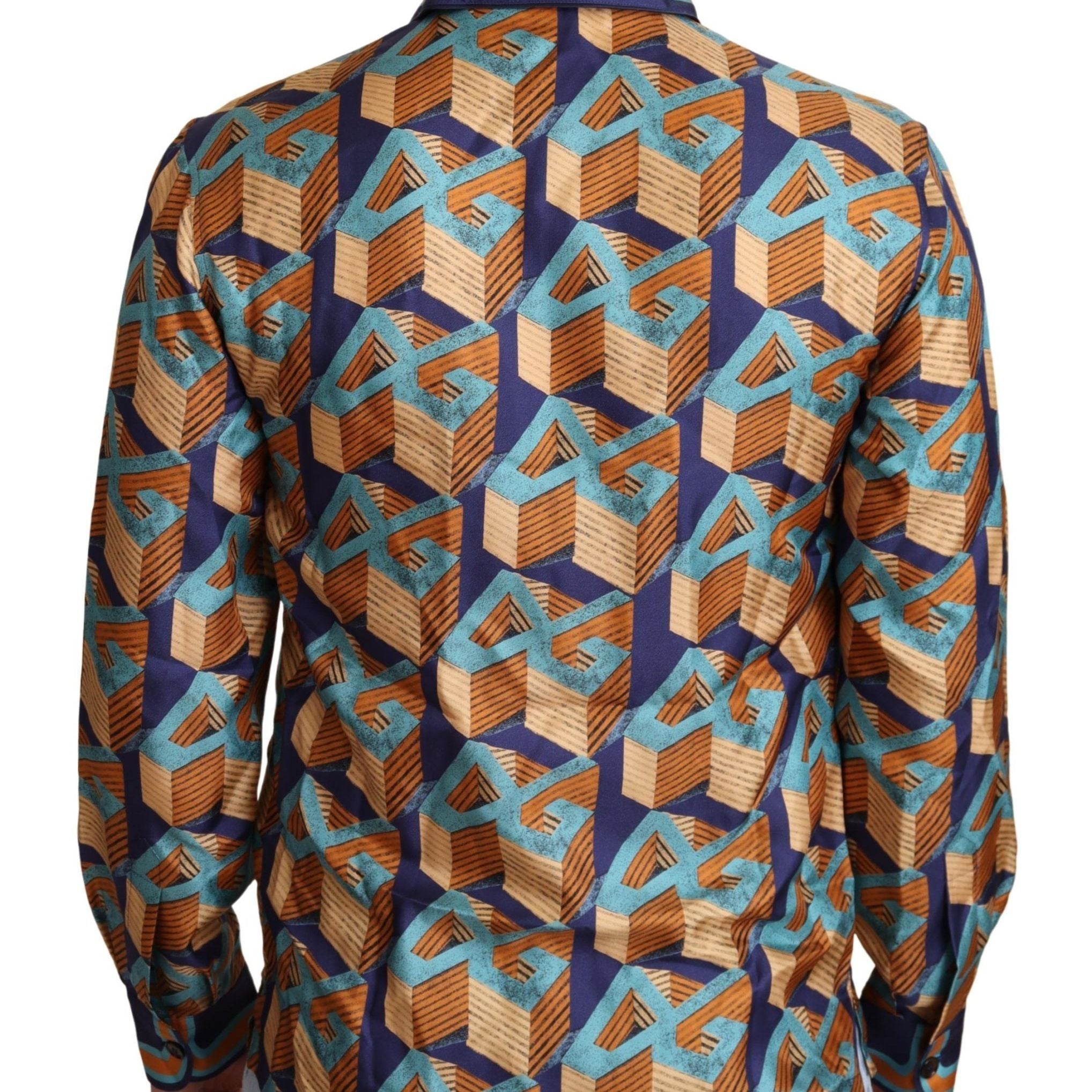 Dolce & Gabbana Multicolor DG Logo Silk Mens Top Shirt