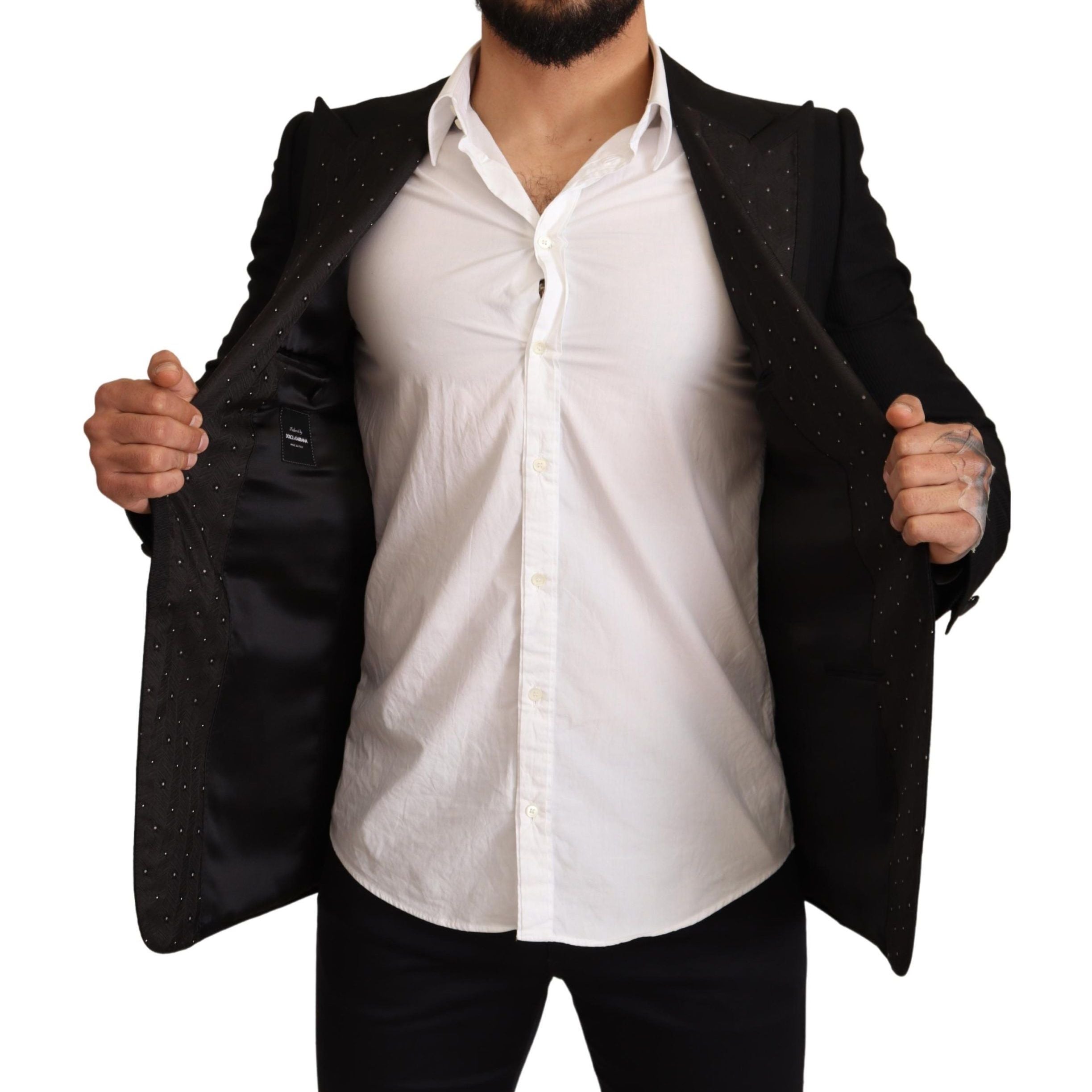 Dolce & Gabbana Black Wool Slim Fit Coat Blazer Jacket