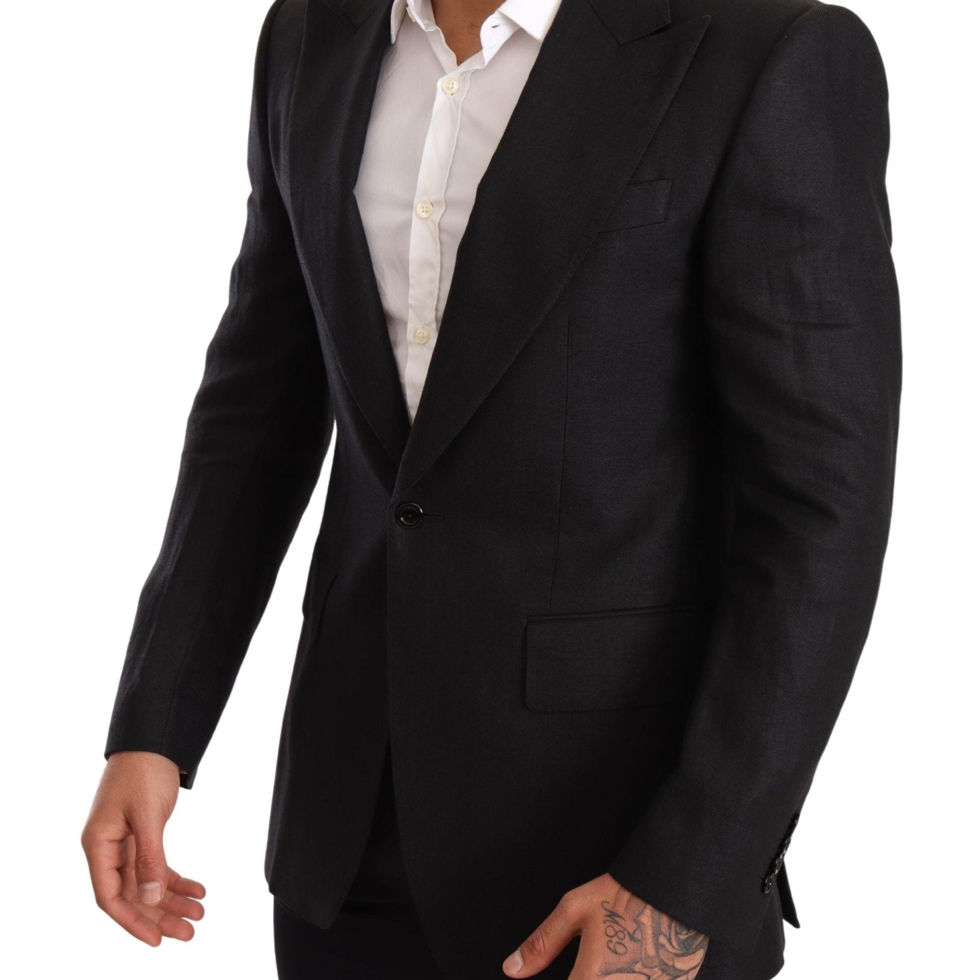 Dolce & Gabbana Black Linen Slim Fit Coat Jacket Blazer