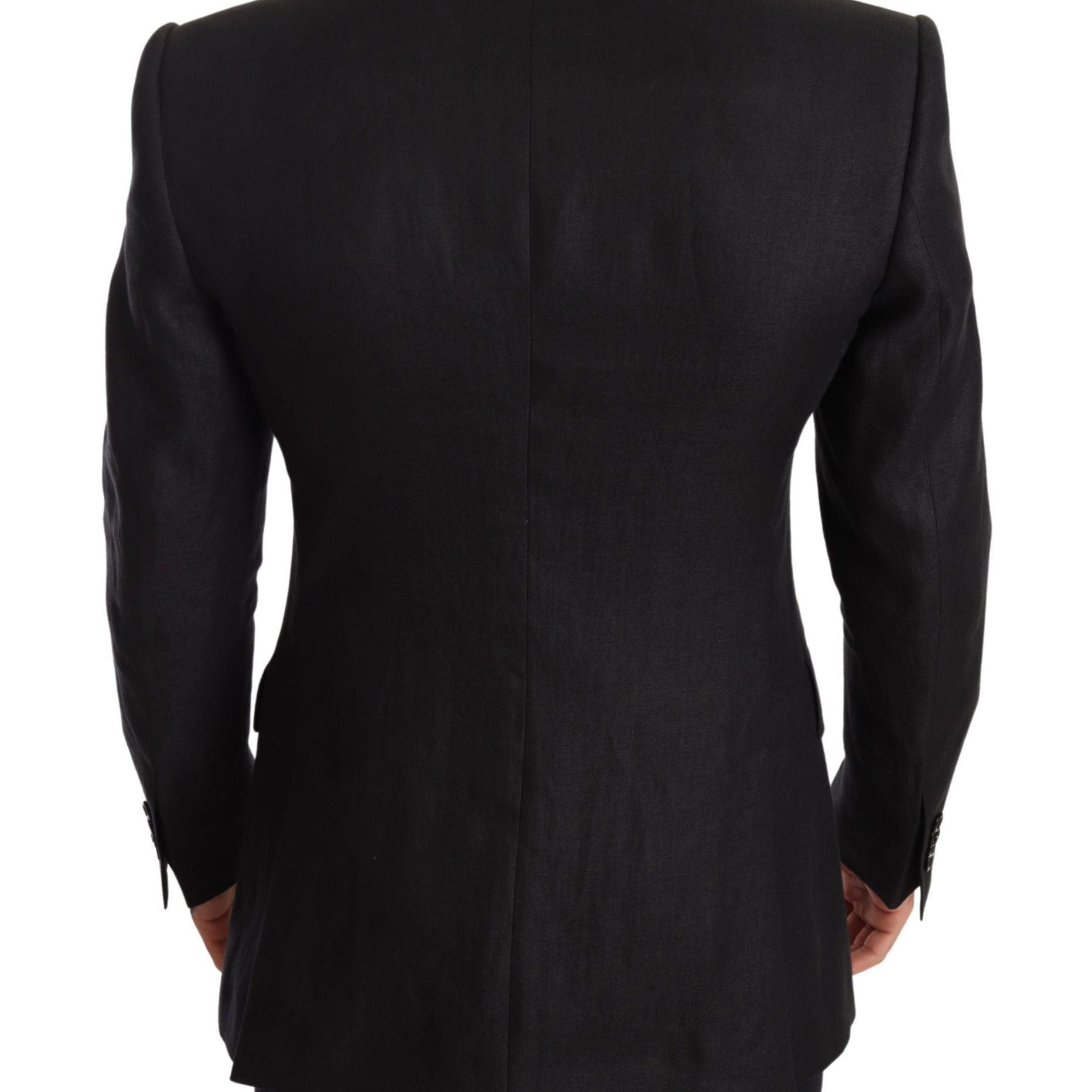 Dolce & Gabbana Black Linen Slim Fit Coat Jacket Blazer
