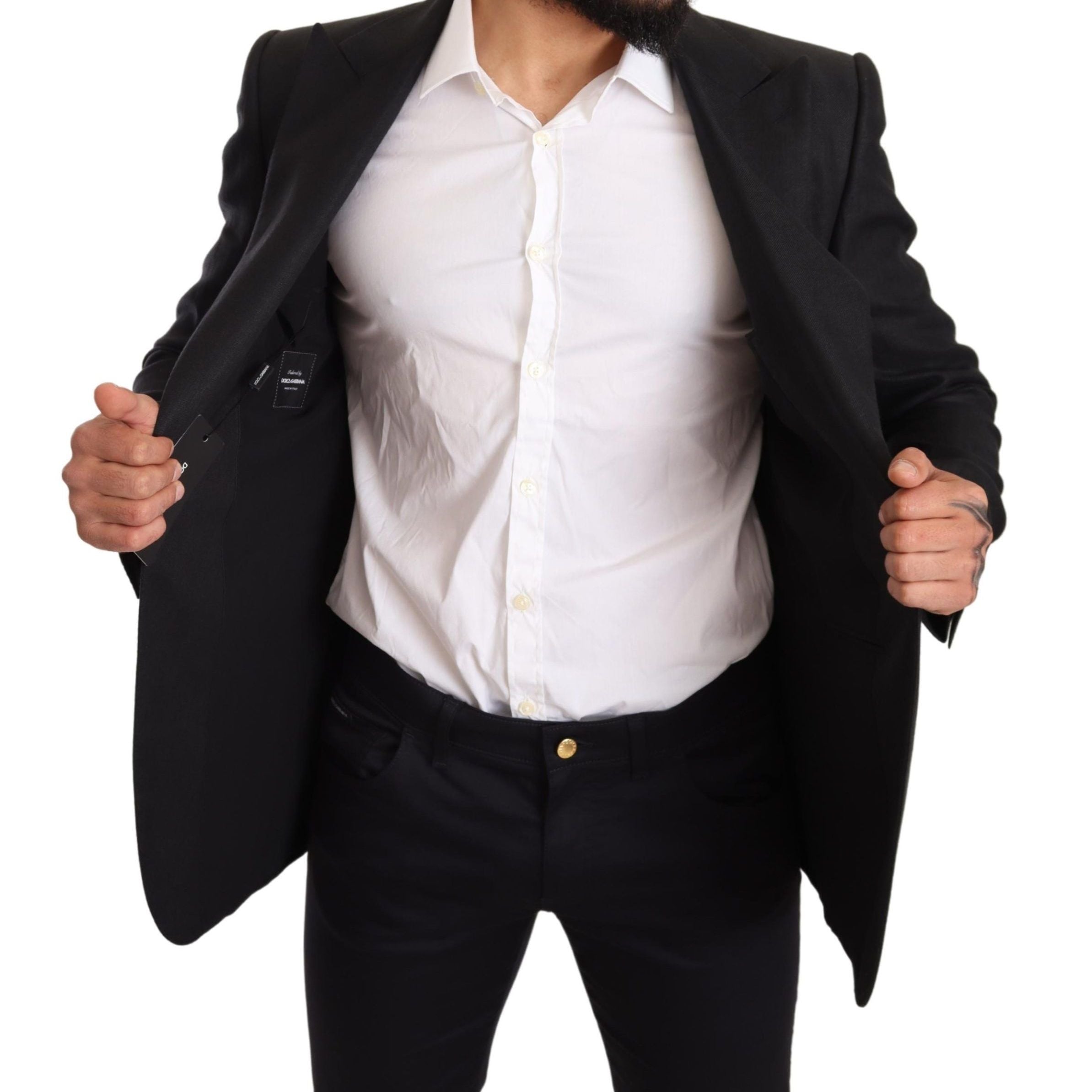 Dolce & Gabbana Black Linen Slim Fit Coat Jacket Blazer