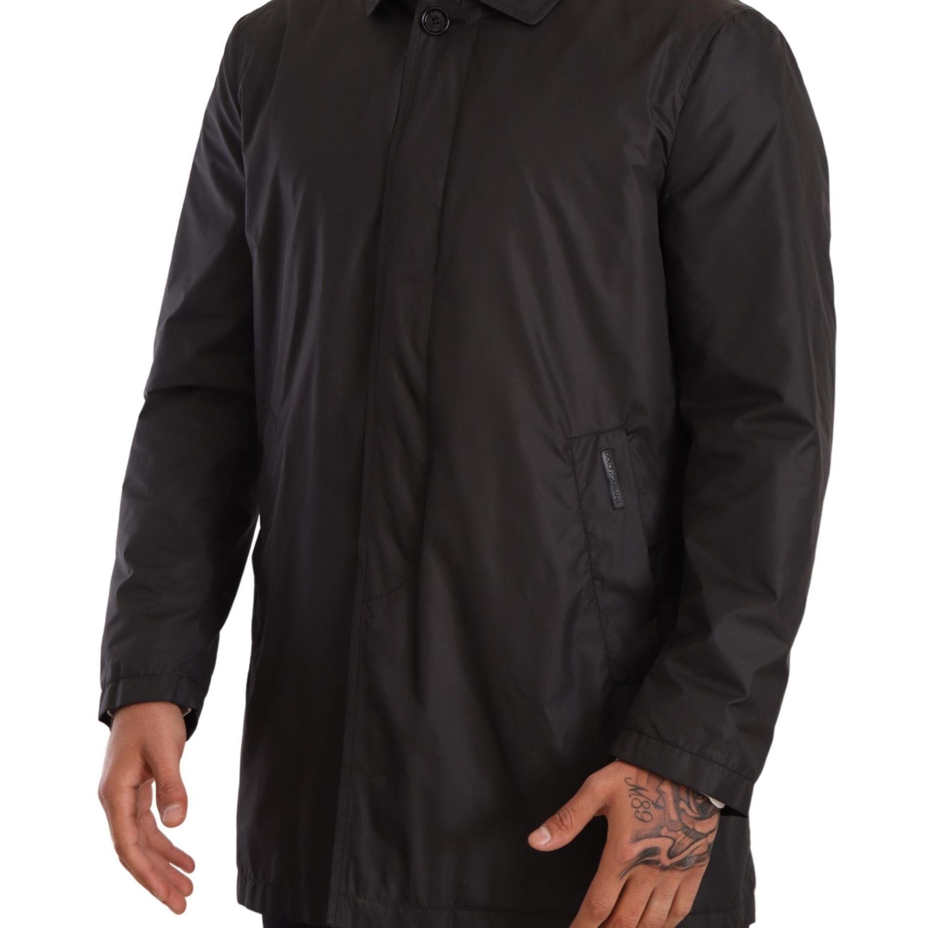 Dolce & Gabbana Black Polyester Mens Trench Coat Jacket