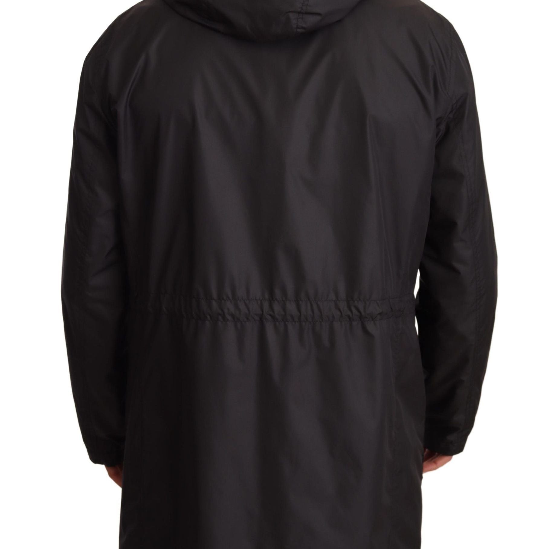 Dolce & Gabbana Black Hooded Mens Trench Coat Jacket