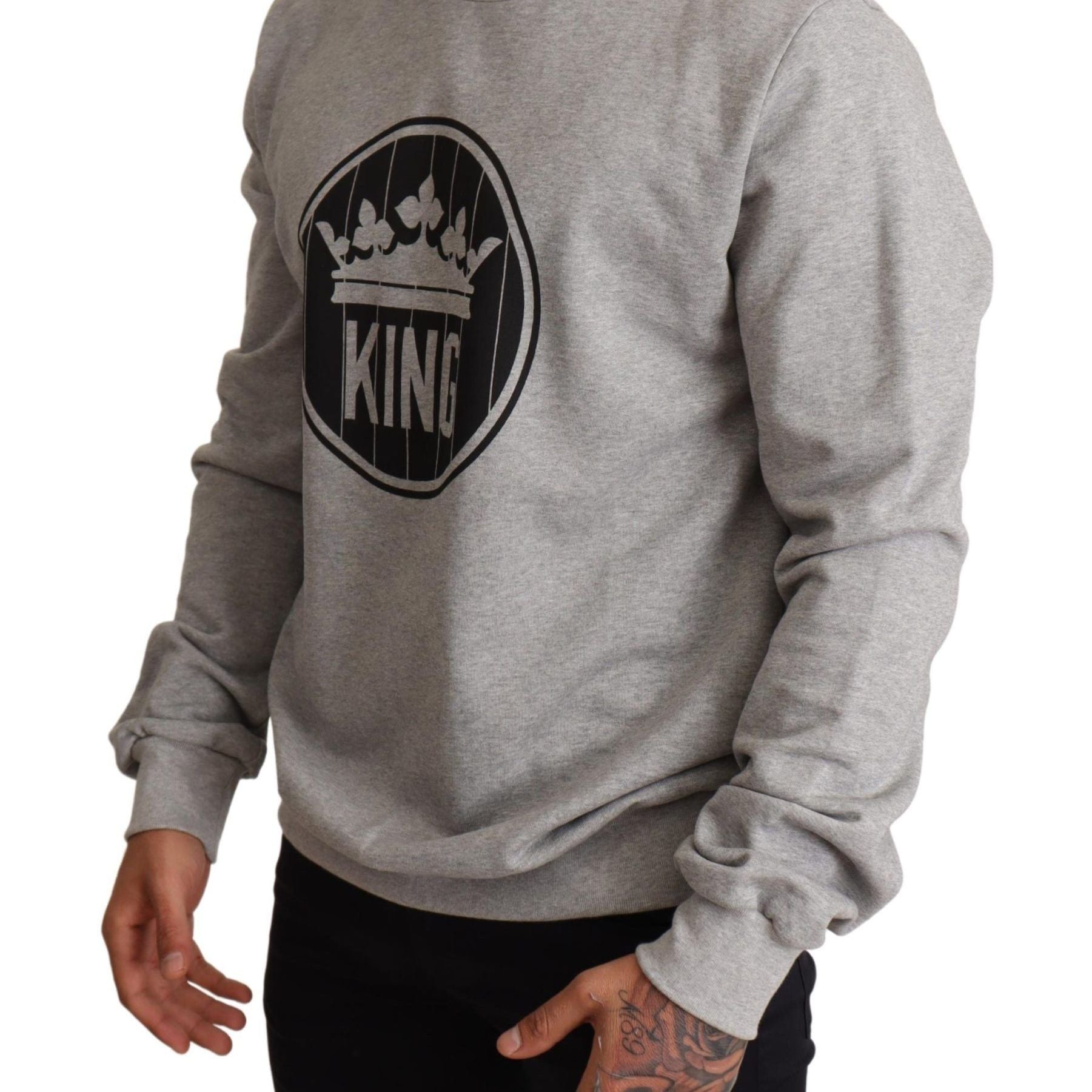 Dolce & Gabbana Gray Crown King Print Cotton Sweater
