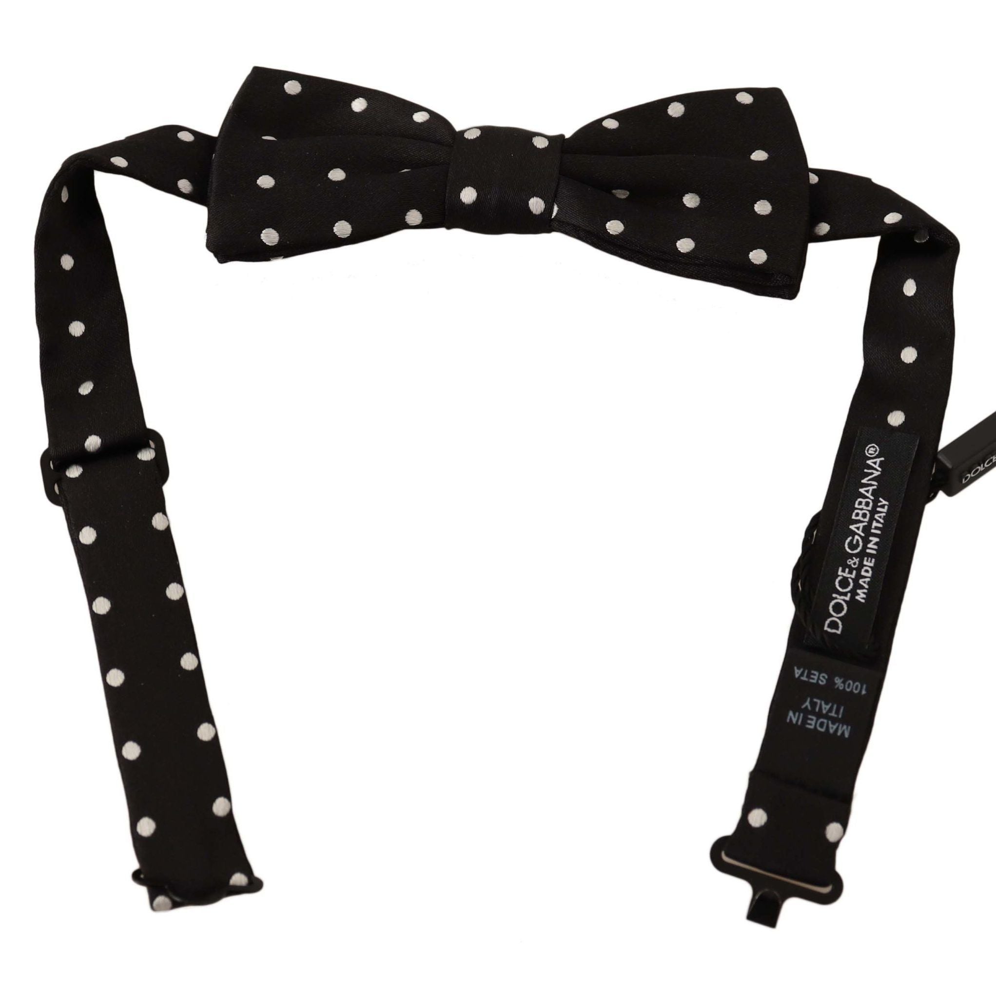 Dolce & Gabbana Black White Polka Dot Silk Adjustable Neck Papillon Bow Tie