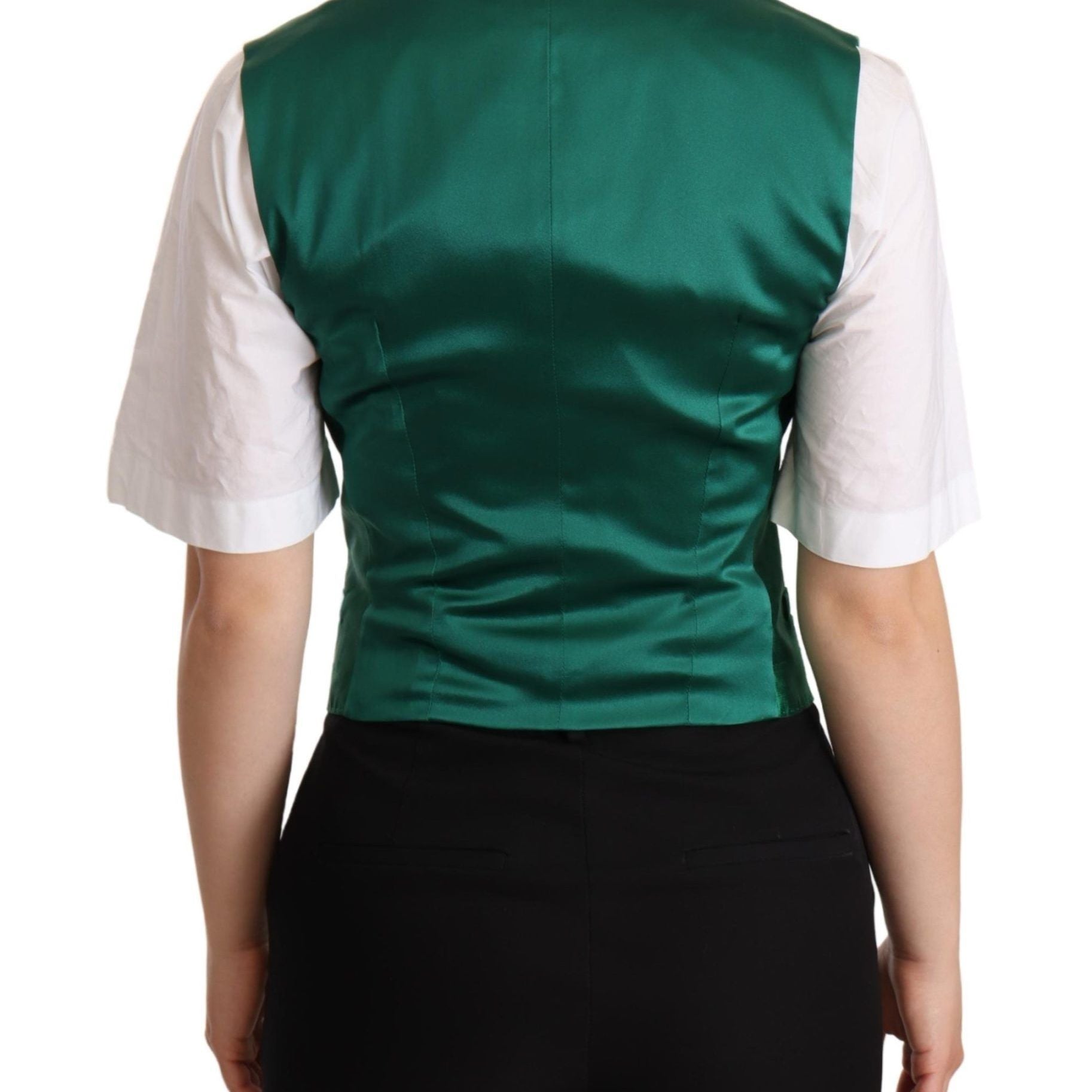 Dolce & Gabbana Green Silk Satin Sleeveless Waistcoat Vest