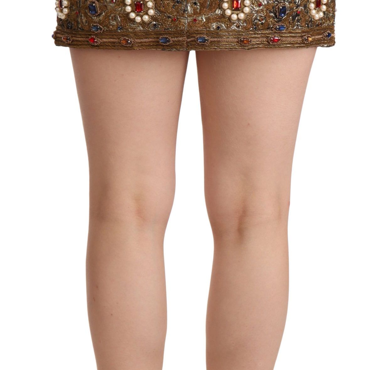 Dolce & Gabbana Gold Crystal Jacquard High Waist Skirt