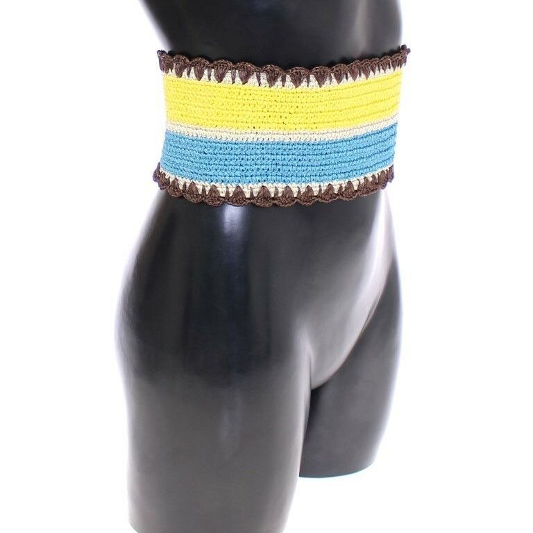 Dolce & Gabbana Yellow Striped Wide Waist Raffia Belt