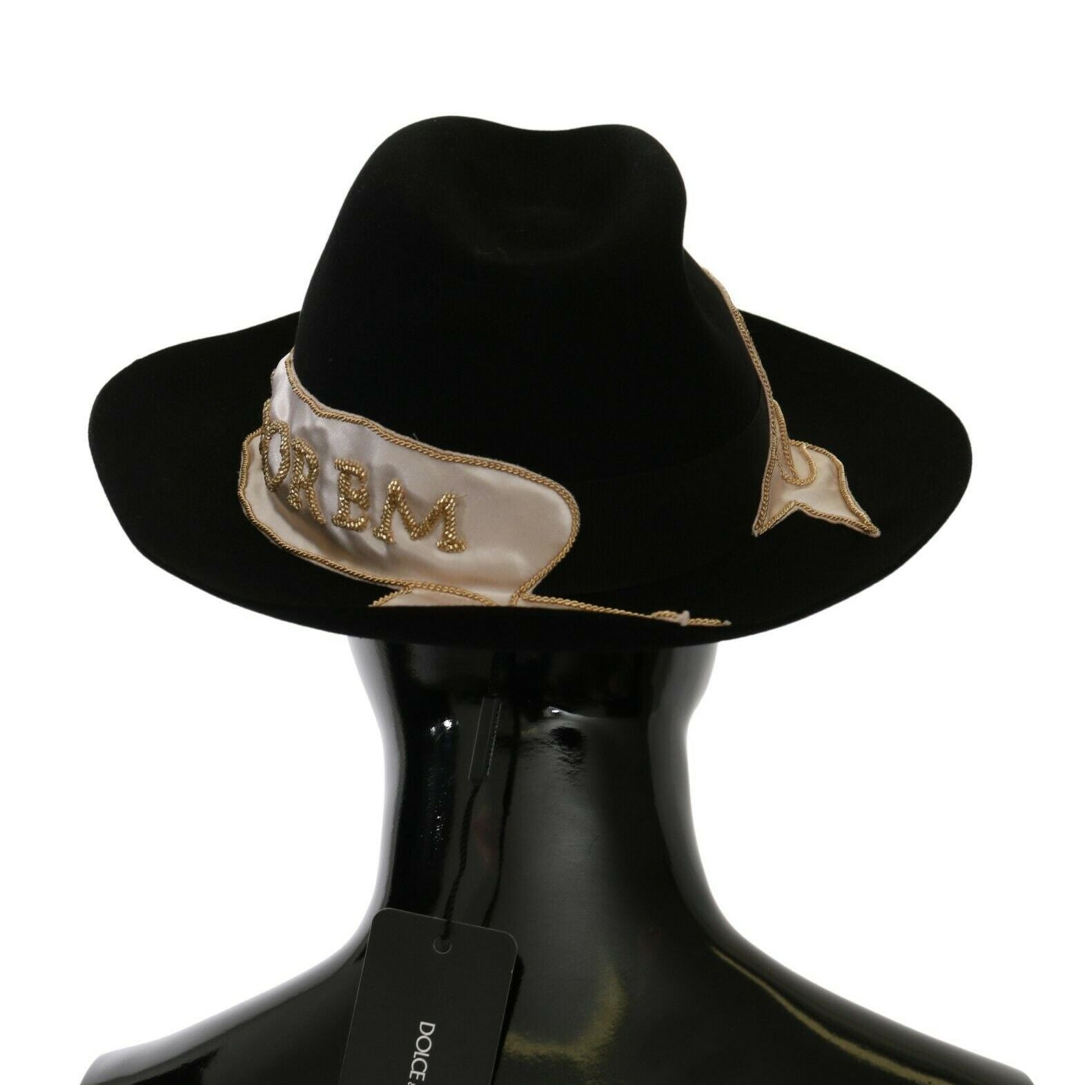 Dolce & Gabbana Black Lapin Amor Gignit Wide Brim Panama Hat
