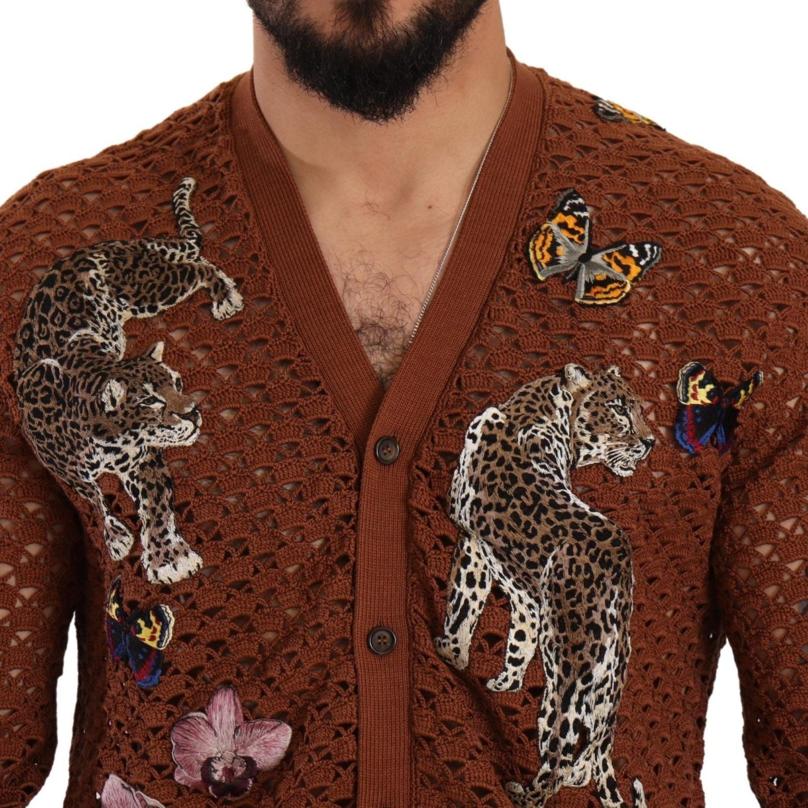 Dolce & Gabbana Brown Leopard Butterfly Cardigan Sweater