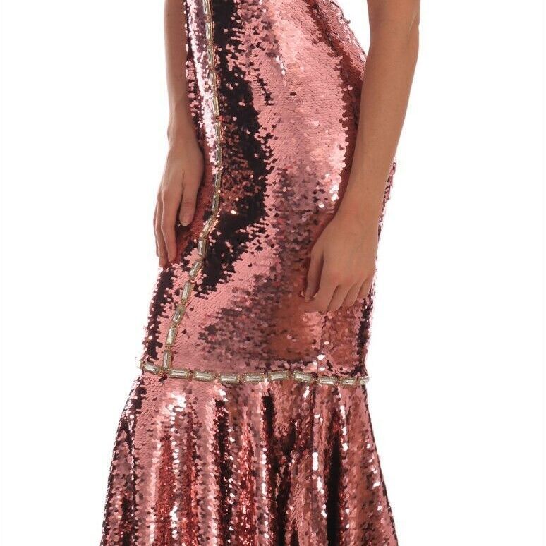 Dolce & Gabbana Pink Sequined Sheath Crystal Dress Gown