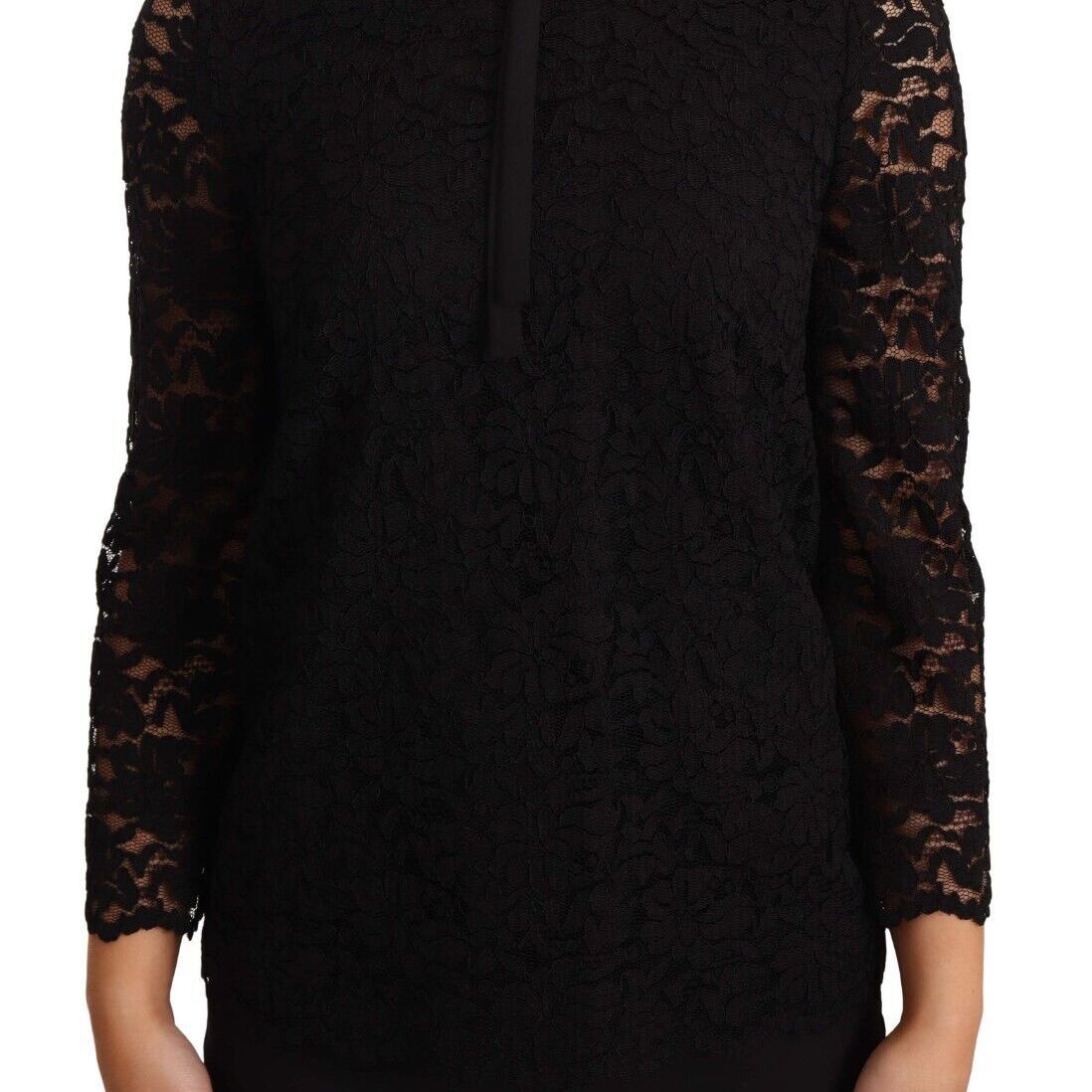 Dolce & Gabbana Black Floral Lace Nylon Blouse Top