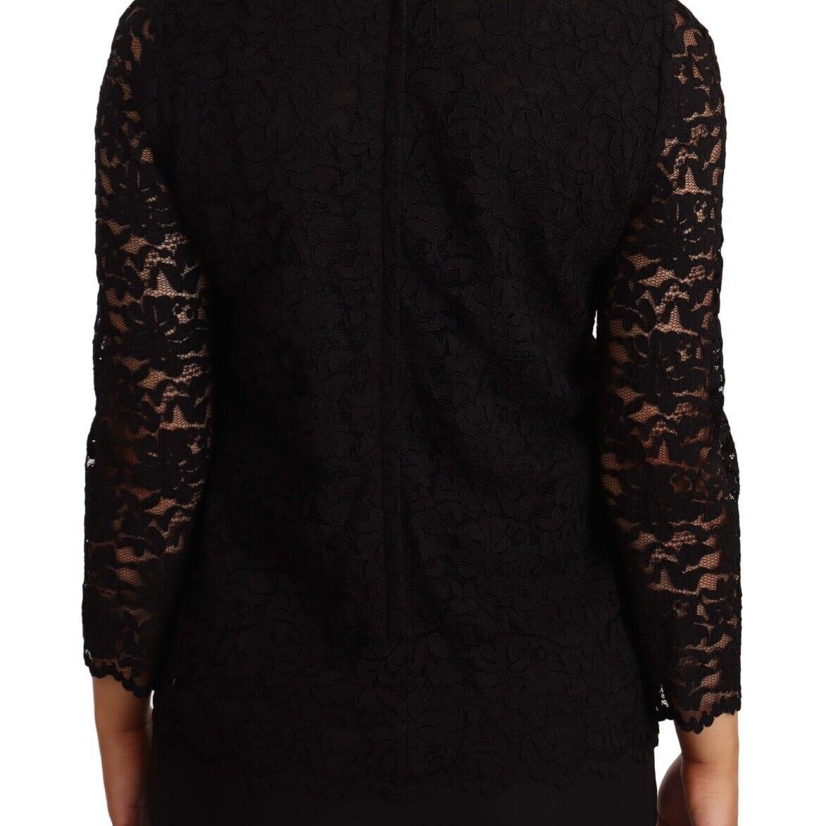 Dolce & Gabbana Black Floral Lace Nylon Blouse Top