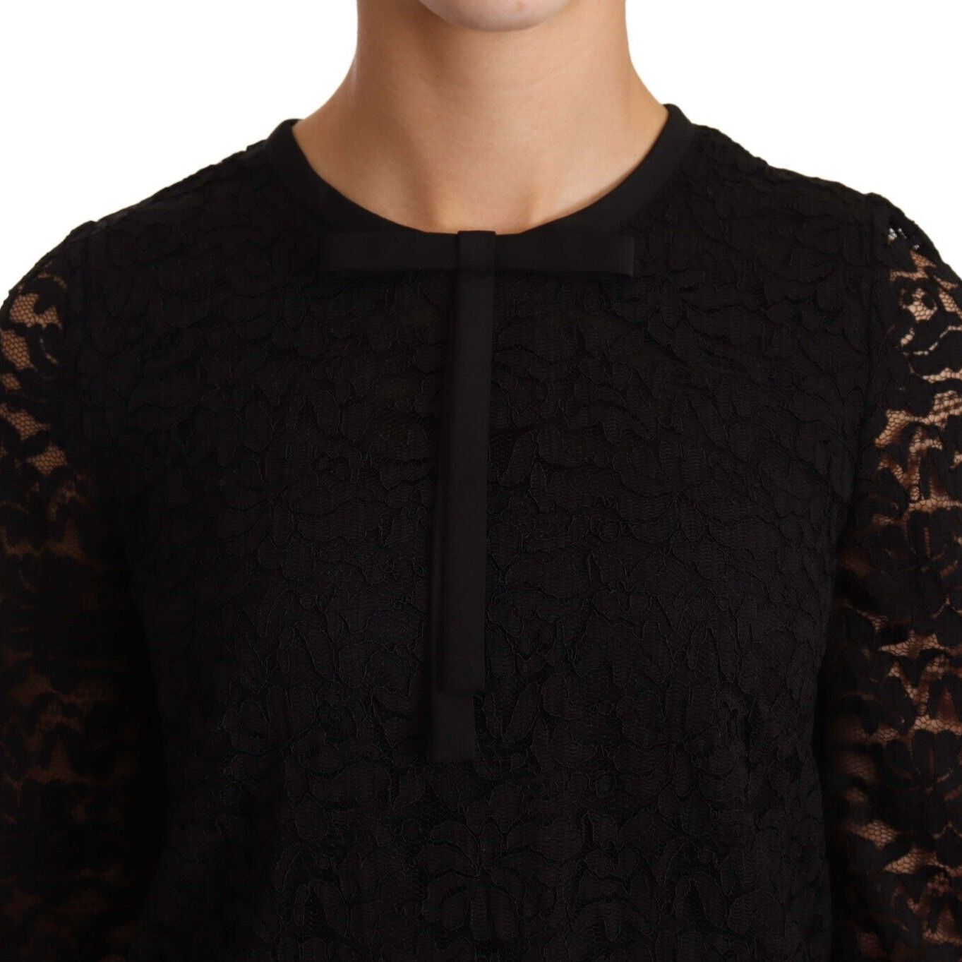 Dolce & Gabbana Black Floral Lace Nylon Blouse Top