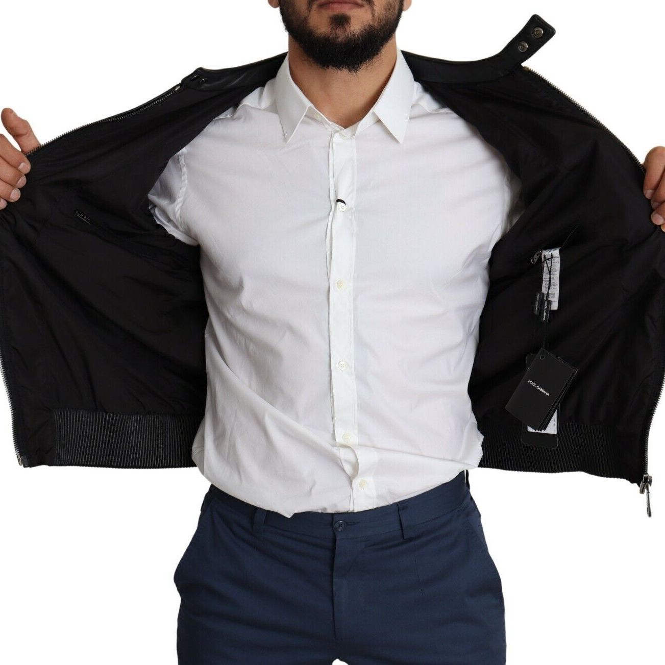 Dolce & Gabbana Black Nylon Full Zip Men Bomber Coat Jacket