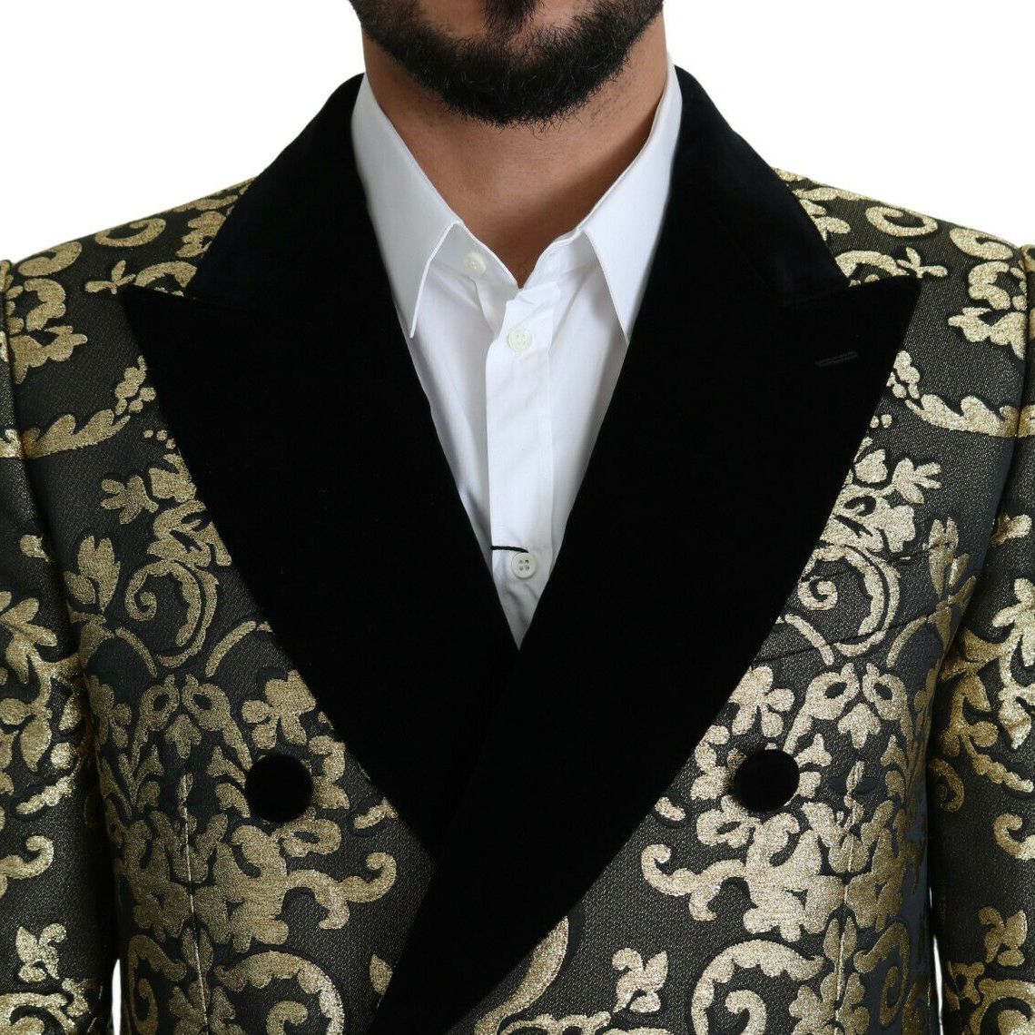 Dolce & Gabbana Black Gold Jacquard Long Coat SICILIA Jacket