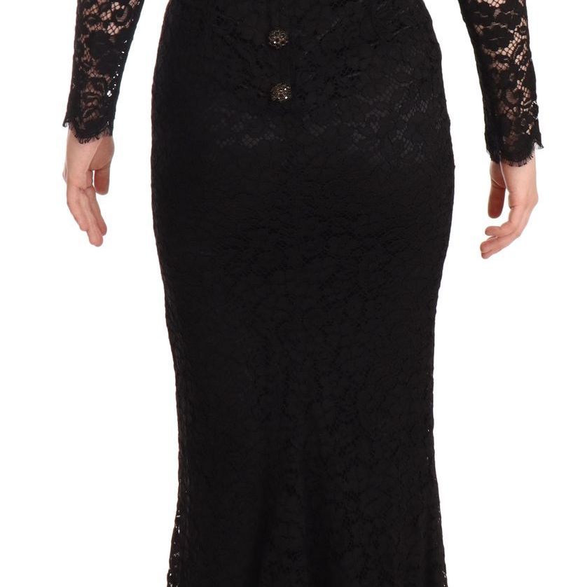 Dolce & Gabbana Black Cotton Lace Mermaid Long Sleeves Dress