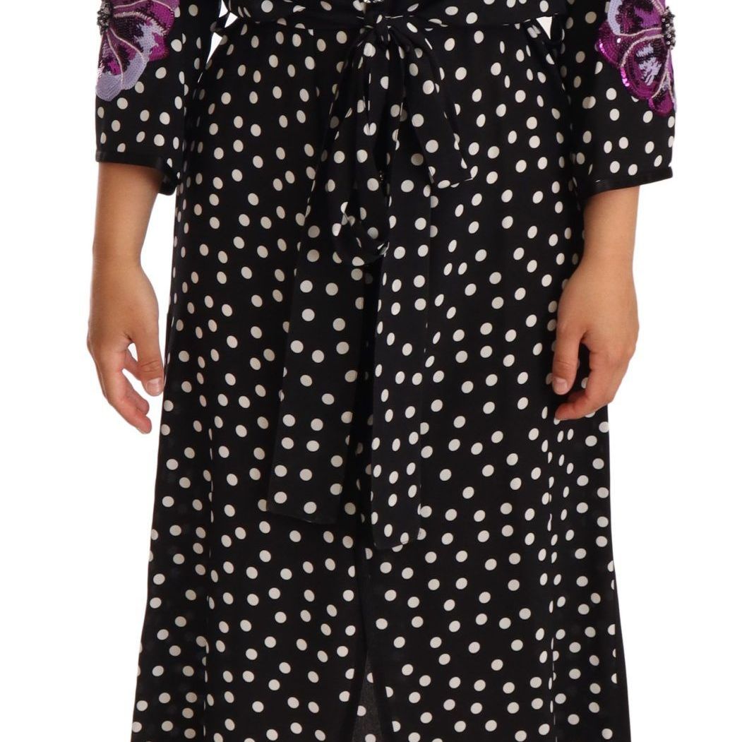 Dolce & Gabbana Black White Crystal Sequined Floral Dress