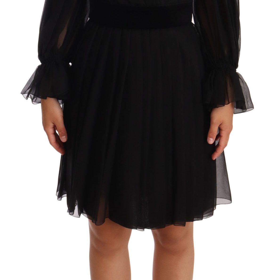 Dolce & Gabbana Black Mesh Pleated Mini Silk Stretch Dress