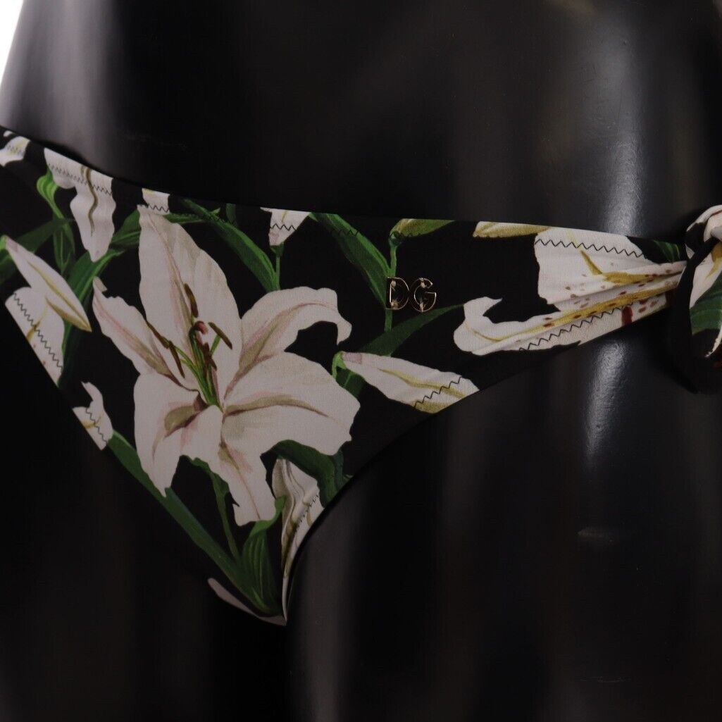 Dolce & Gabbana Bikini Bottom Black Lily Print Swimsuit Swimwear