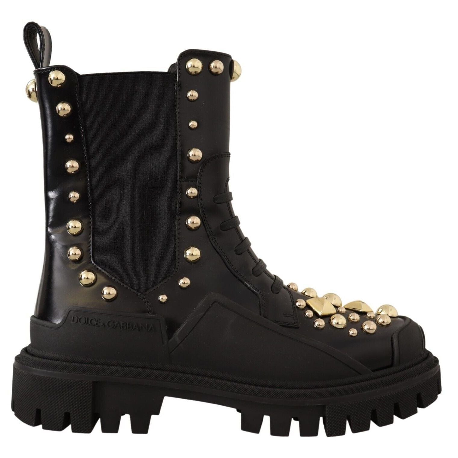 Dolce & Gabbana Black Leather Studded Combat Boots