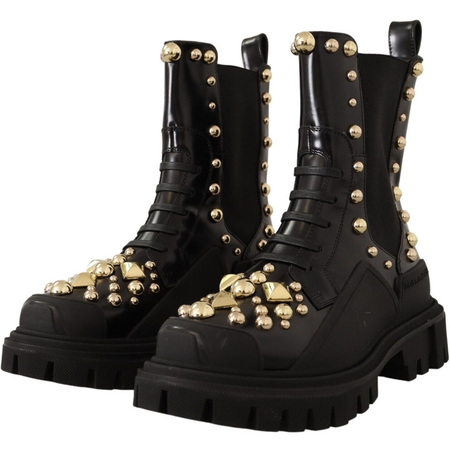Dolce & Gabbana Black Leather Studded Combat Boots